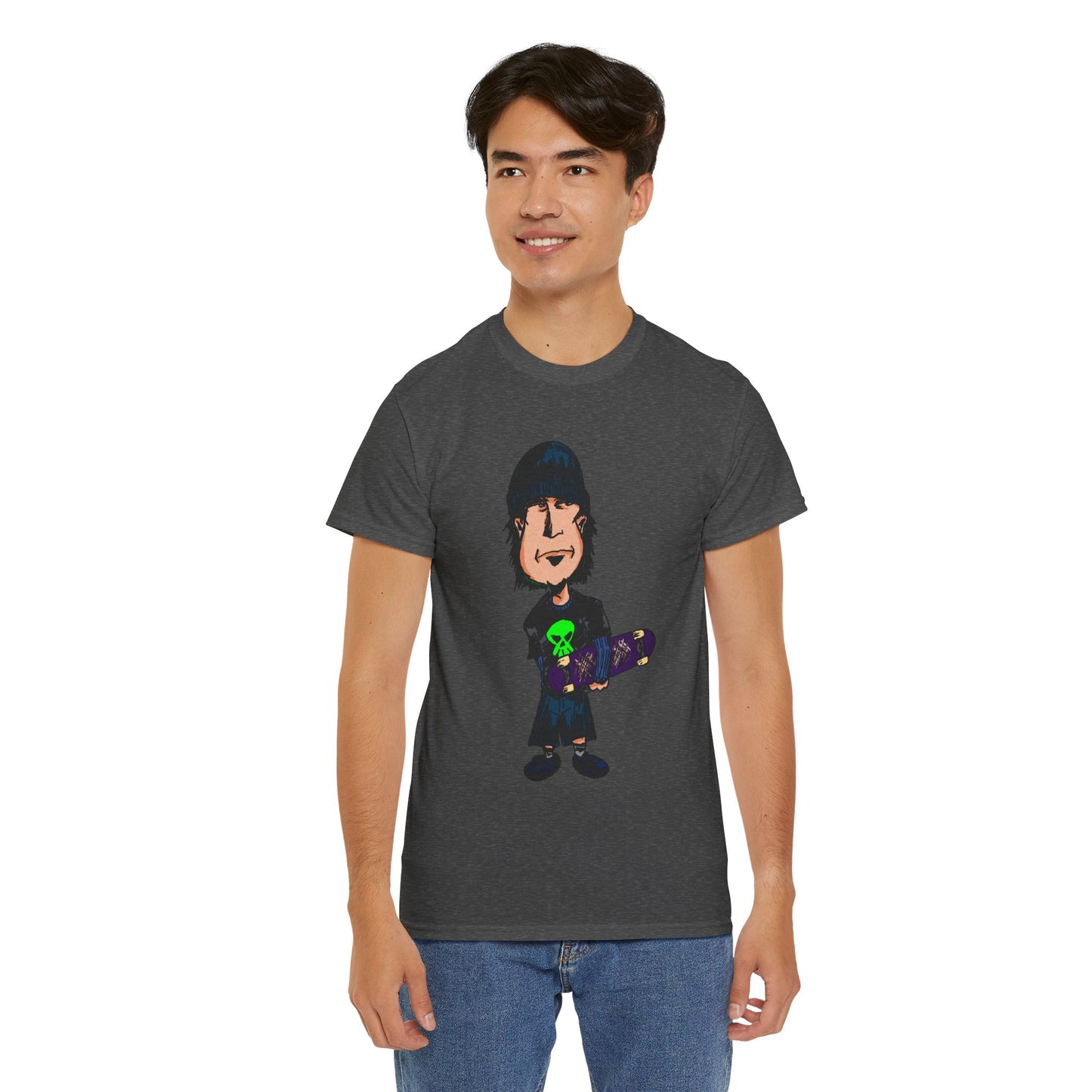 Rude Skater Dude - Skate Punk Cartoon Tee – Boy with Skateboard Graphic Shirt