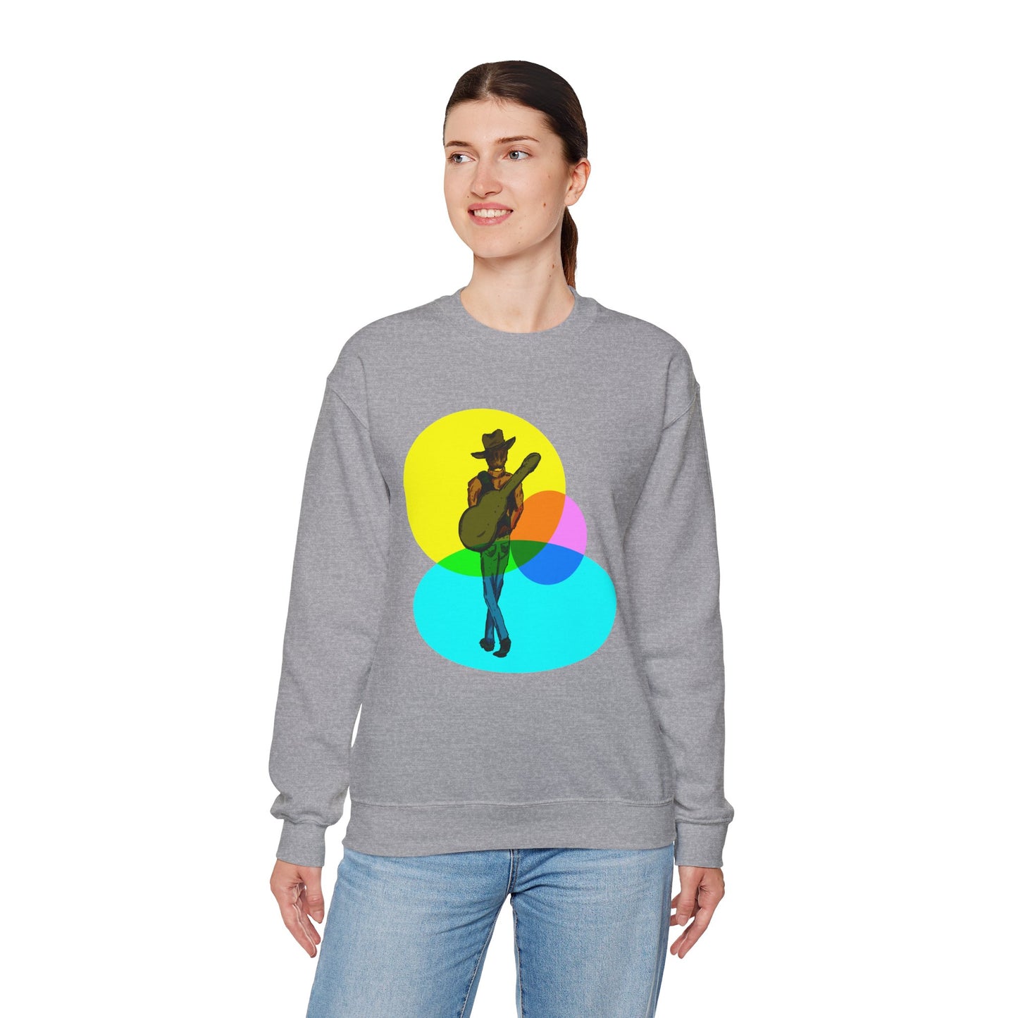 Cowboy Guitarist Graphic Sweatshirt — Retro Color Spot Music Pullover