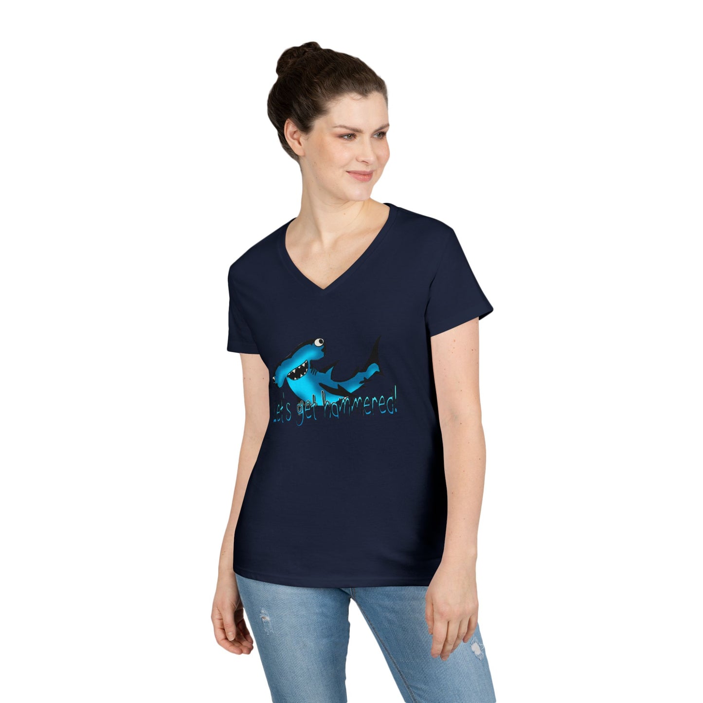 Funny Shark Ladies' V-Neck T-Shirt | Let's Get Hammered Design