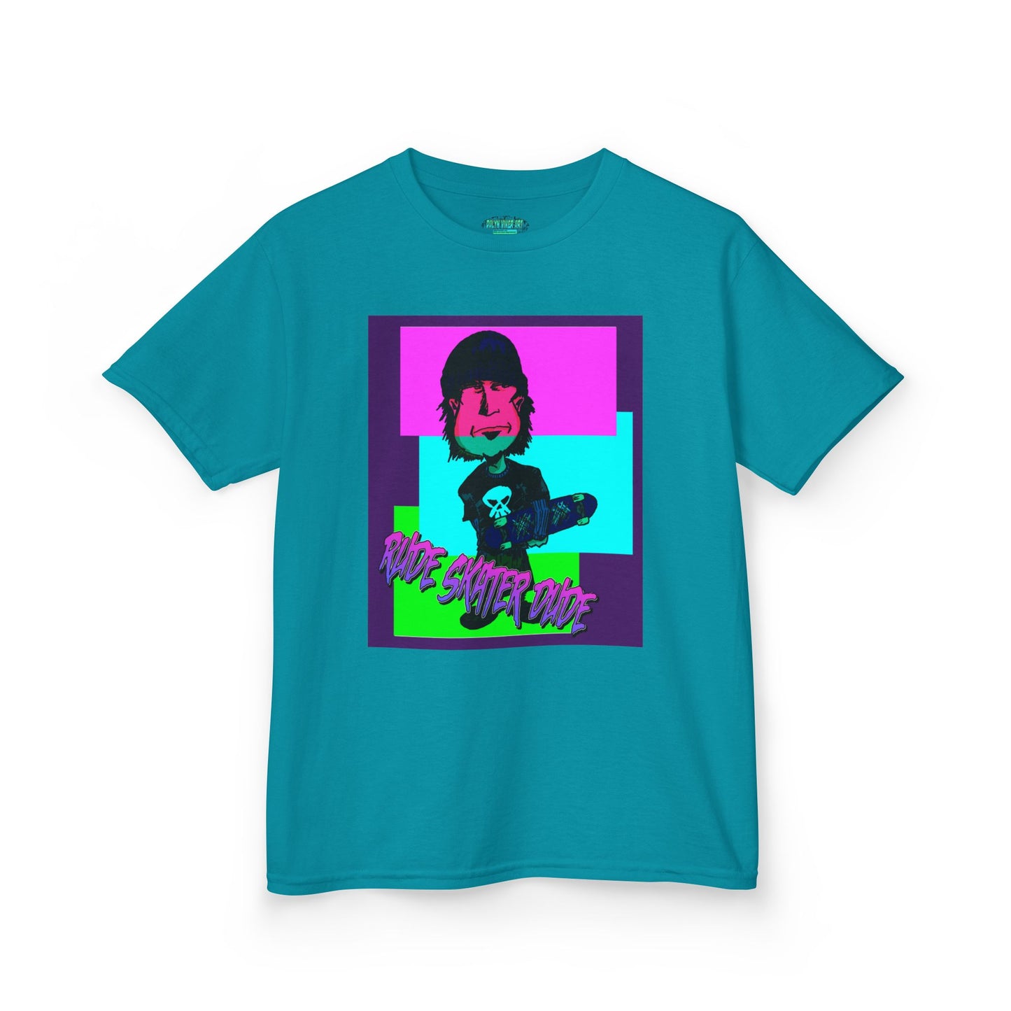 Kids Tee — Retro Neon Rude Skater Dude Kid Graphic T-Shirt