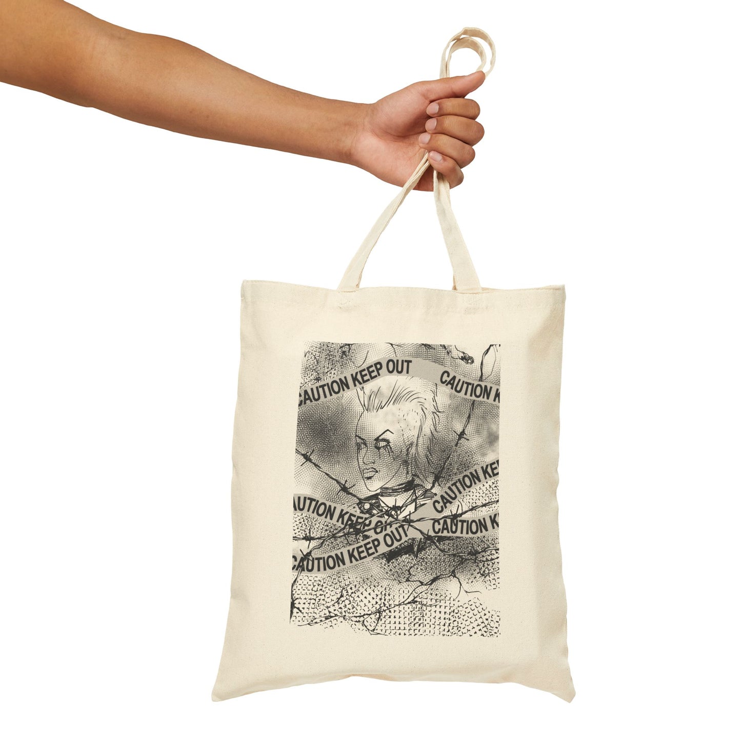 Riot and Rebel - Caution Keep Out Gothic Portrait Canvas Tote Bag