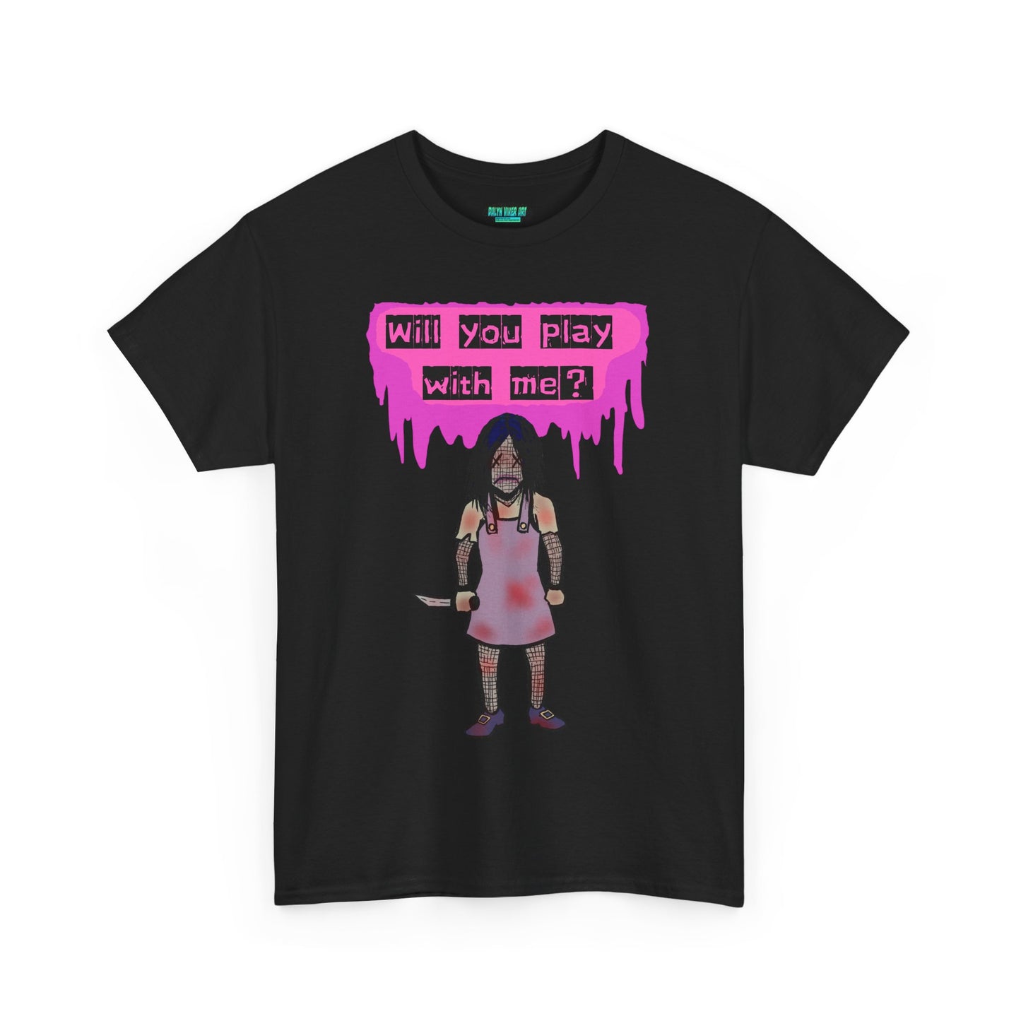 Playful Evil Doll Horror Graphic Tee, Unisex Heavy Cotton Shirt, Casual Wear, Unique Gift, Halloween Costume, Quirky Fashion