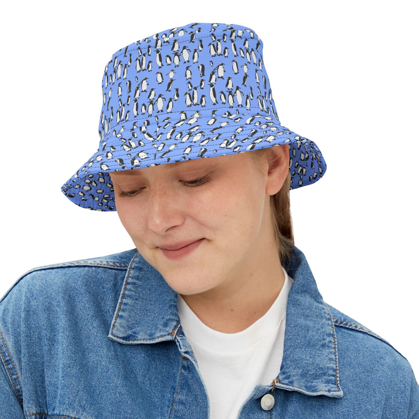 Penguin Print Bucket Hat, AOP Hat for Summer, Trendy Beach Hat, Fun Gift for Animal Lovers, Unique Gift for Adventurers