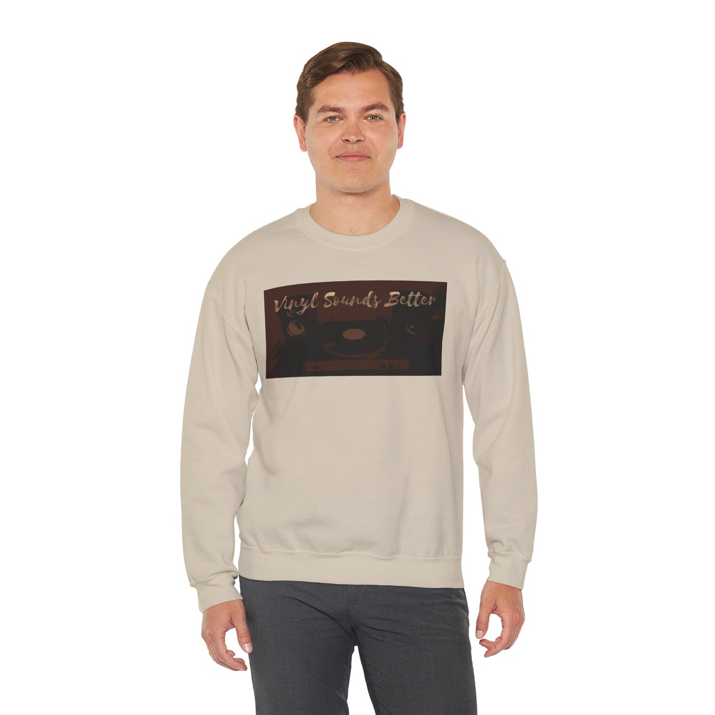 Crewneck Sweatshirt — "Vinyl Sounds Better" Retro Record Graphic