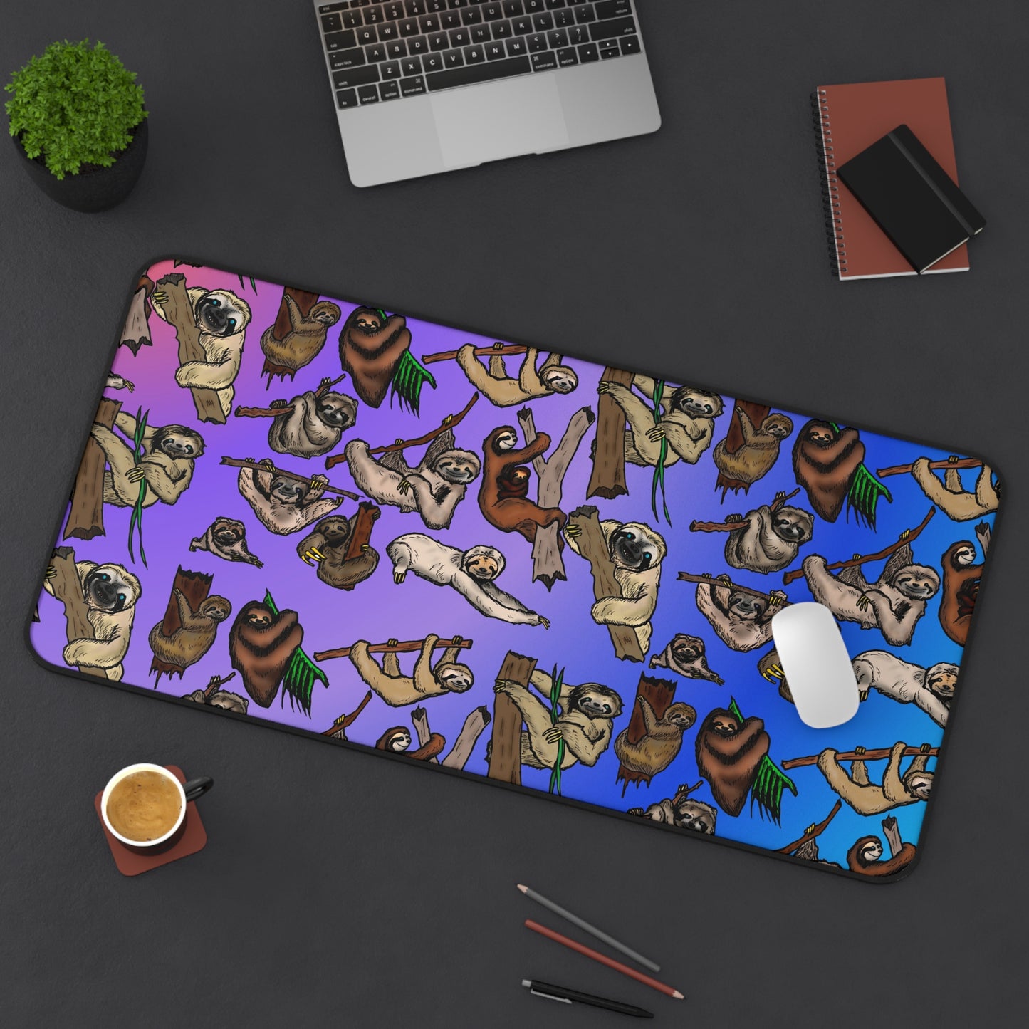 Cute Sloth Gradient Desk Mat — Colorful Animal Mouse Pad for Home Office