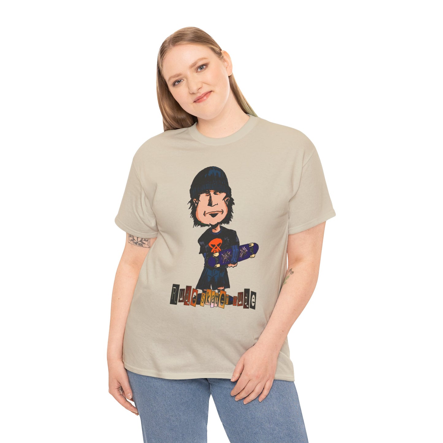 Rude Skater Dude Cartoon Skate Punk T-Shirt — Skateboarding Tee with Skull Design