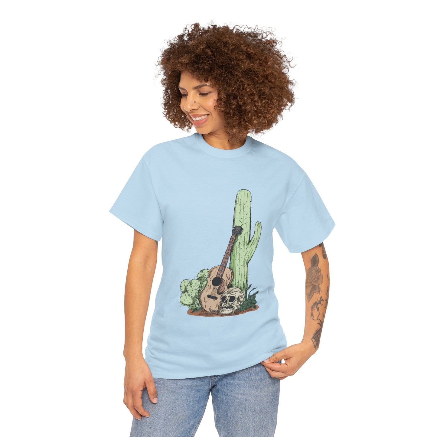 Desert Vibe Graphic Tee - Unisex Heavy Cotton Shirt, Boho Cactus Shirt, Guitar Lover's Gift, Summer Top, Music T-Shirt