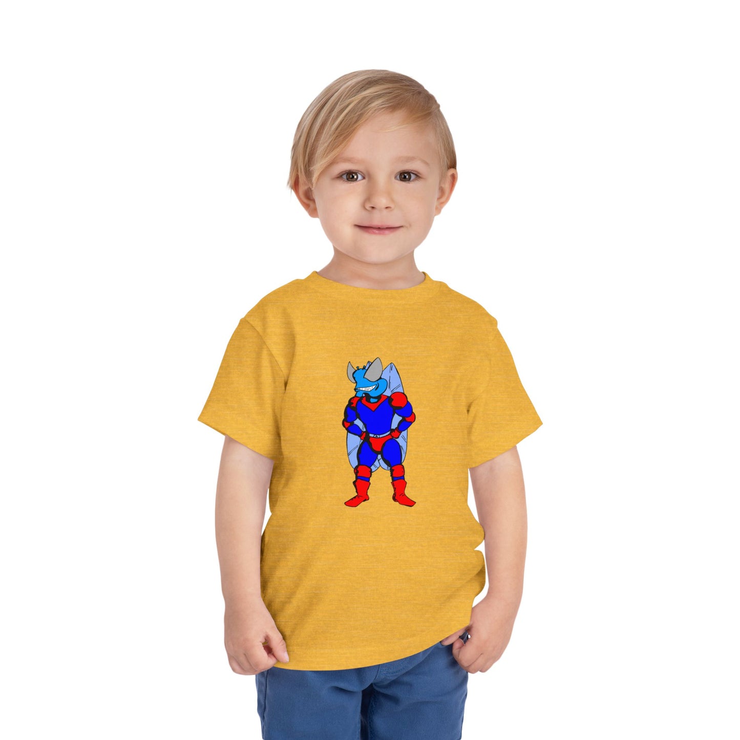 Astro-Fly Toddler Tee — Brave Blue Superhero Bug Graphic
