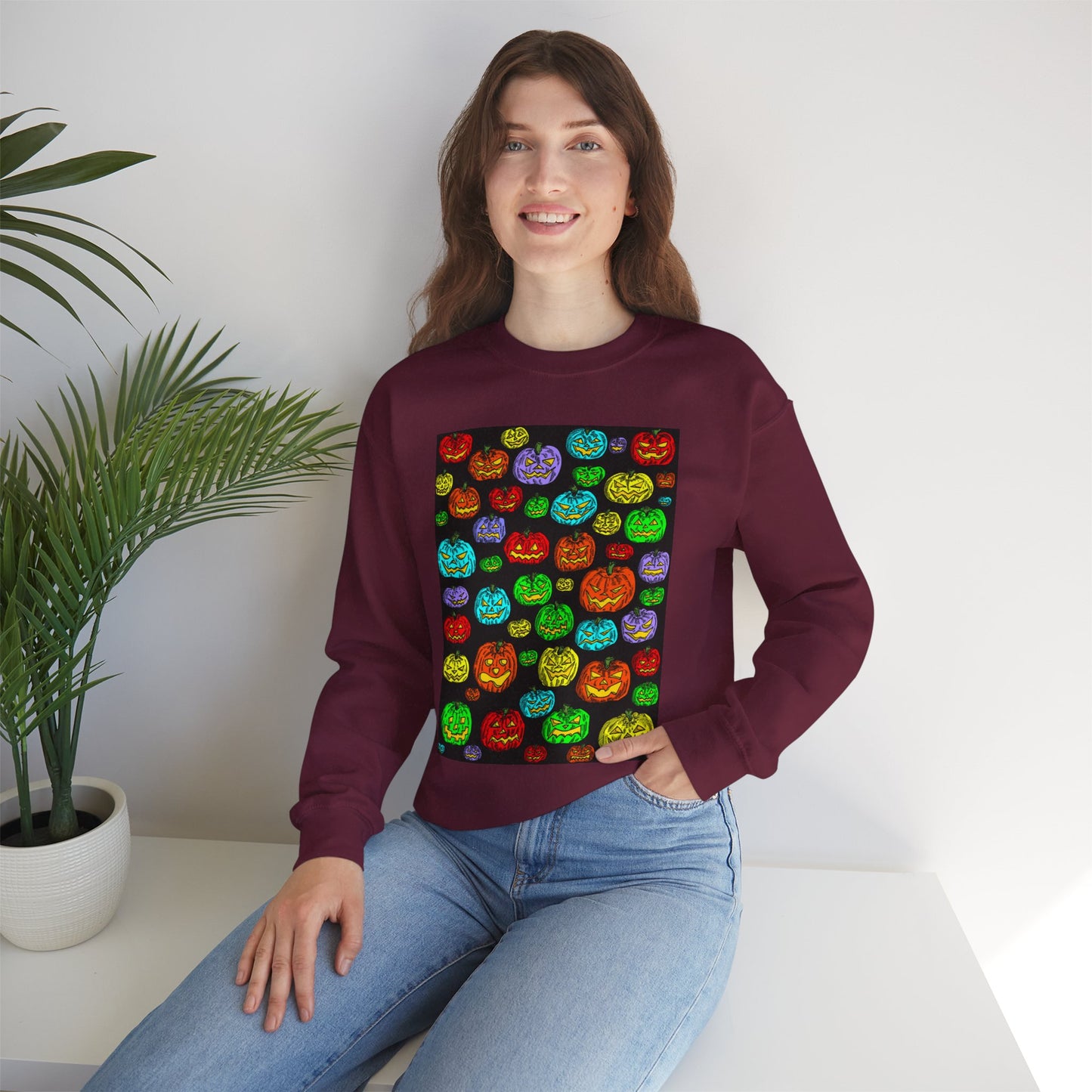 Halloween Colorful Pumpkin Graphic Crewneck Sweatshirt