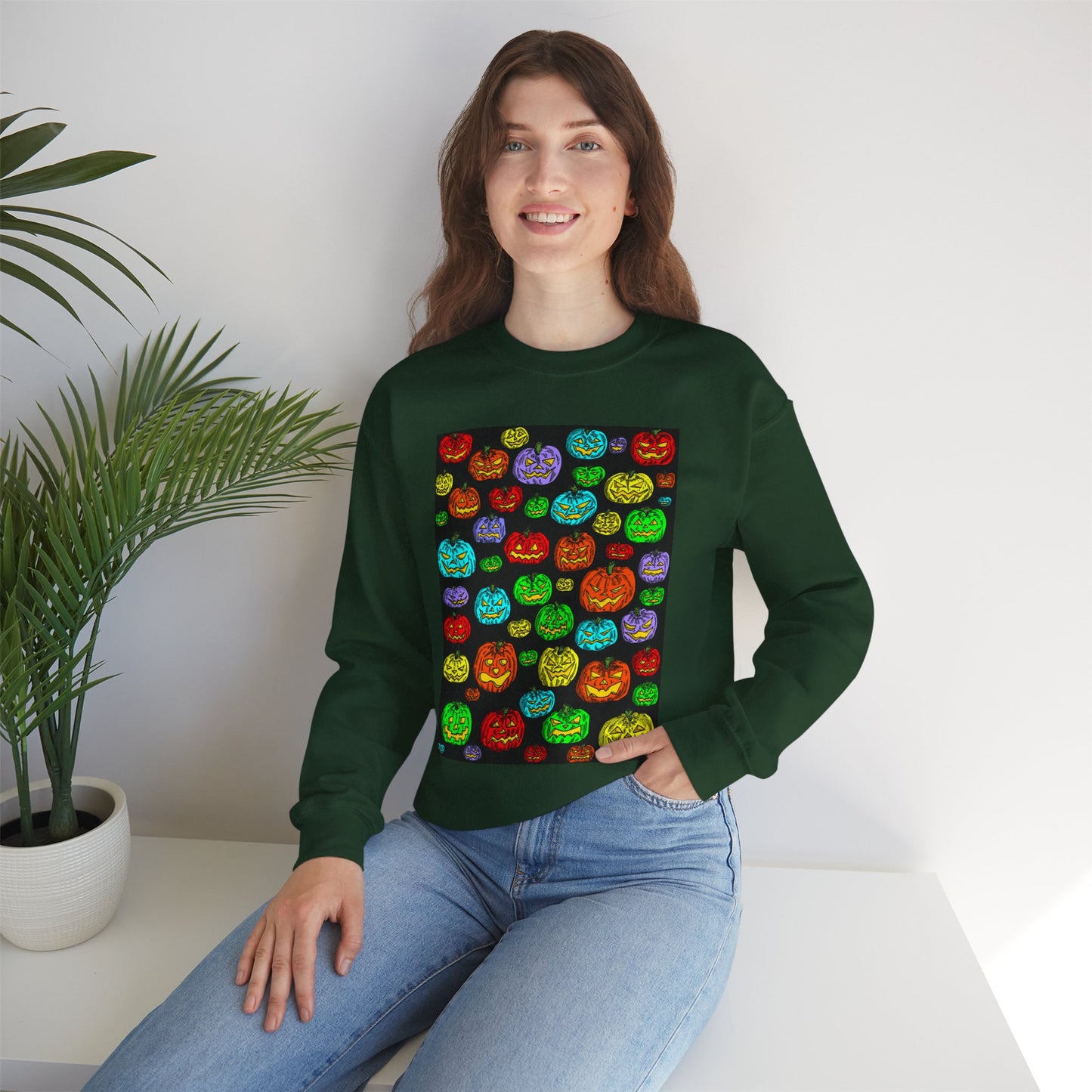 Halloween Colorful Pumpkin Graphic Crewneck Sweatshirt