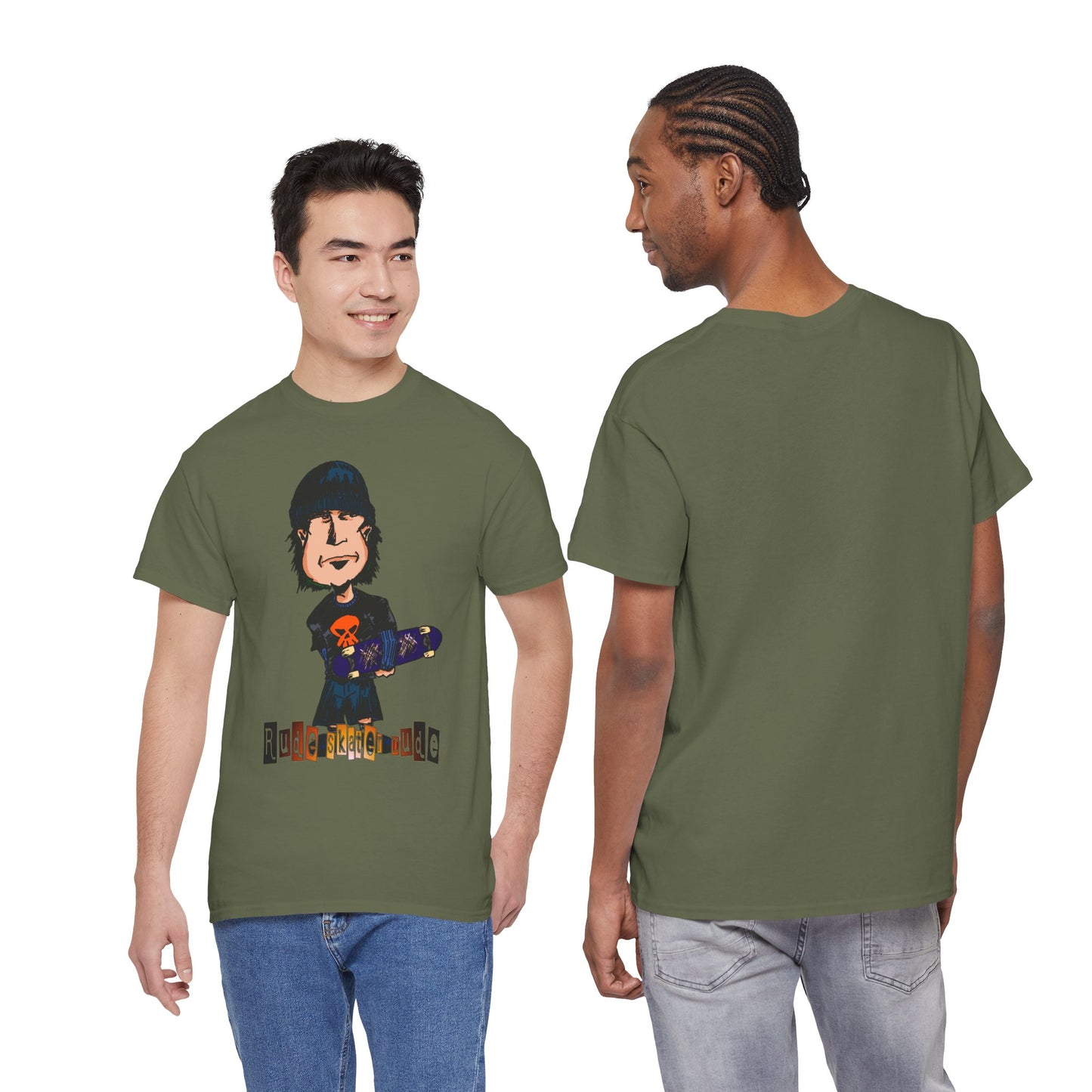 Rude Skater Dude Cartoon Skate Punk T-Shirt — Skateboarding Tee with Skull Design
