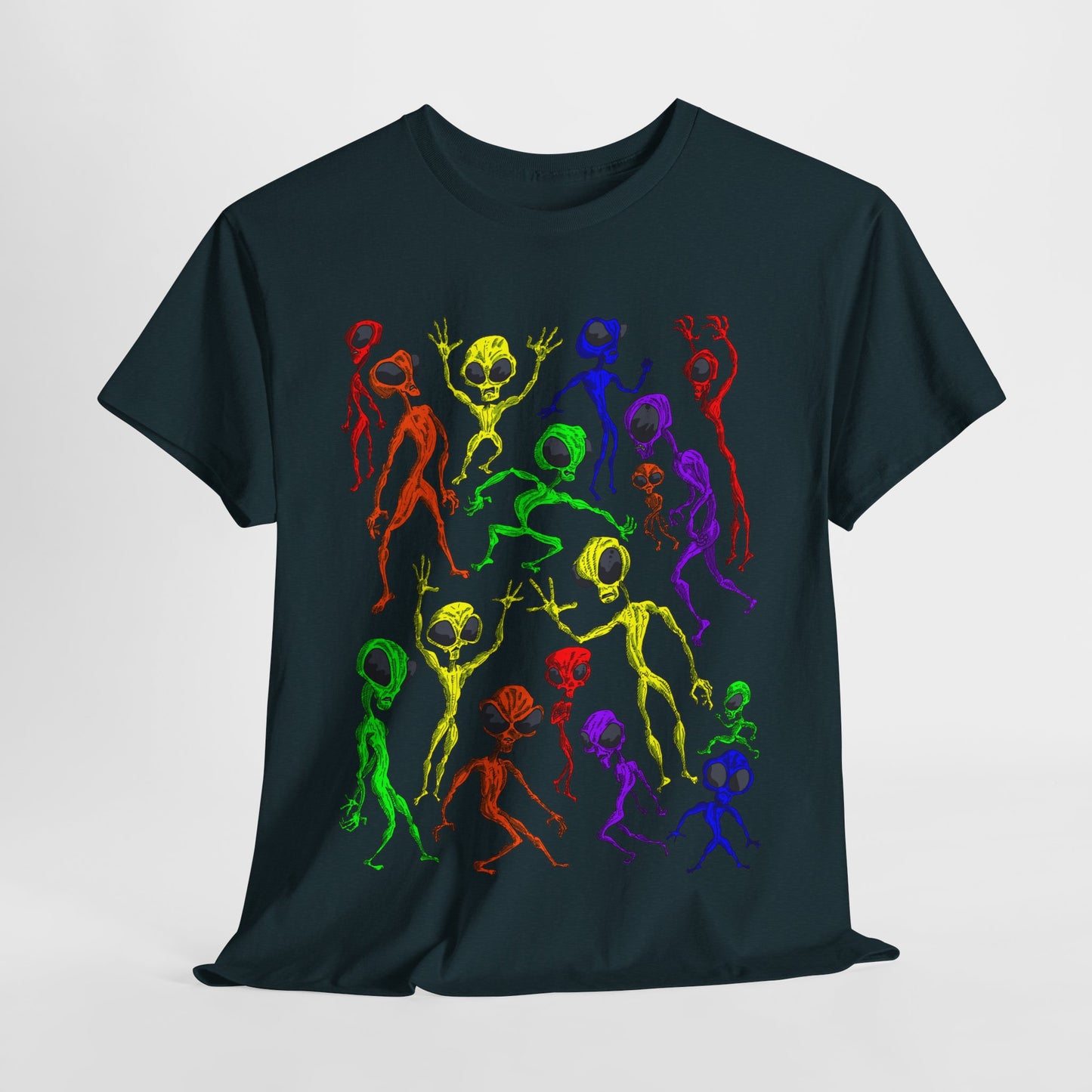 Rainbow Alien Dance Party Unisex Tee - Cosmic Sci-Fi Shirt