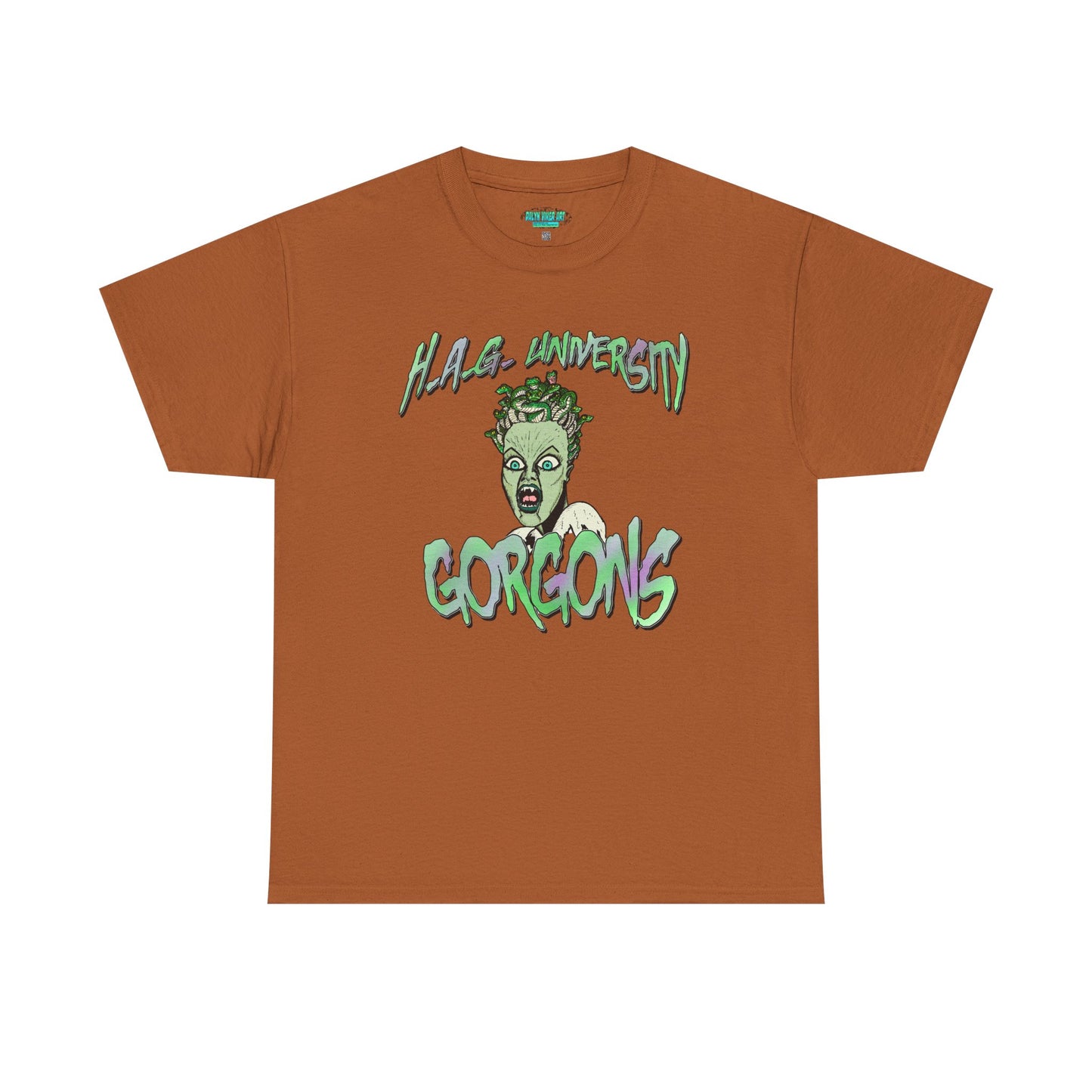 H.A.G. University Gorgons Unisex Heavy Cotton Tee - Spooky & Fun Graphic T-Shirt