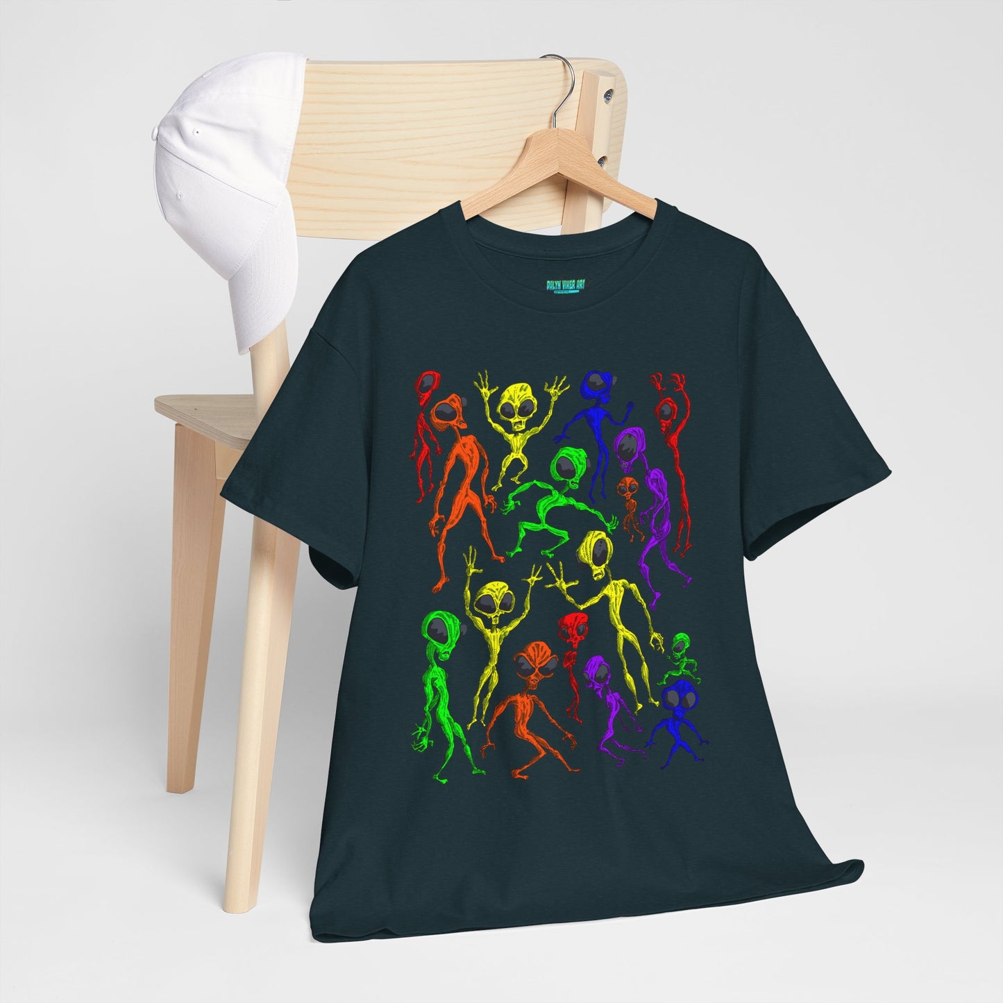 Rainbow Alien Dance Party Unisex Tee - Cosmic Sci-Fi Shirt