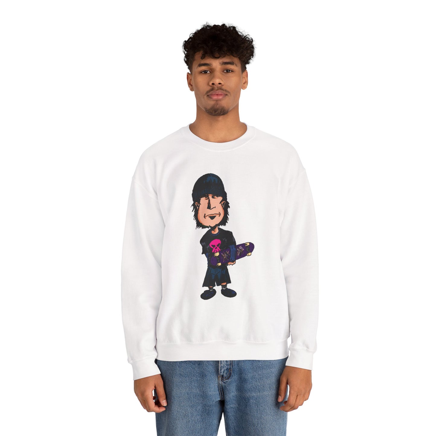 Rude Skater Dude - Skate Punk - Cartoon Skater Crewneck Sweatshirt – Cute Skateboarder Graphic Pullover