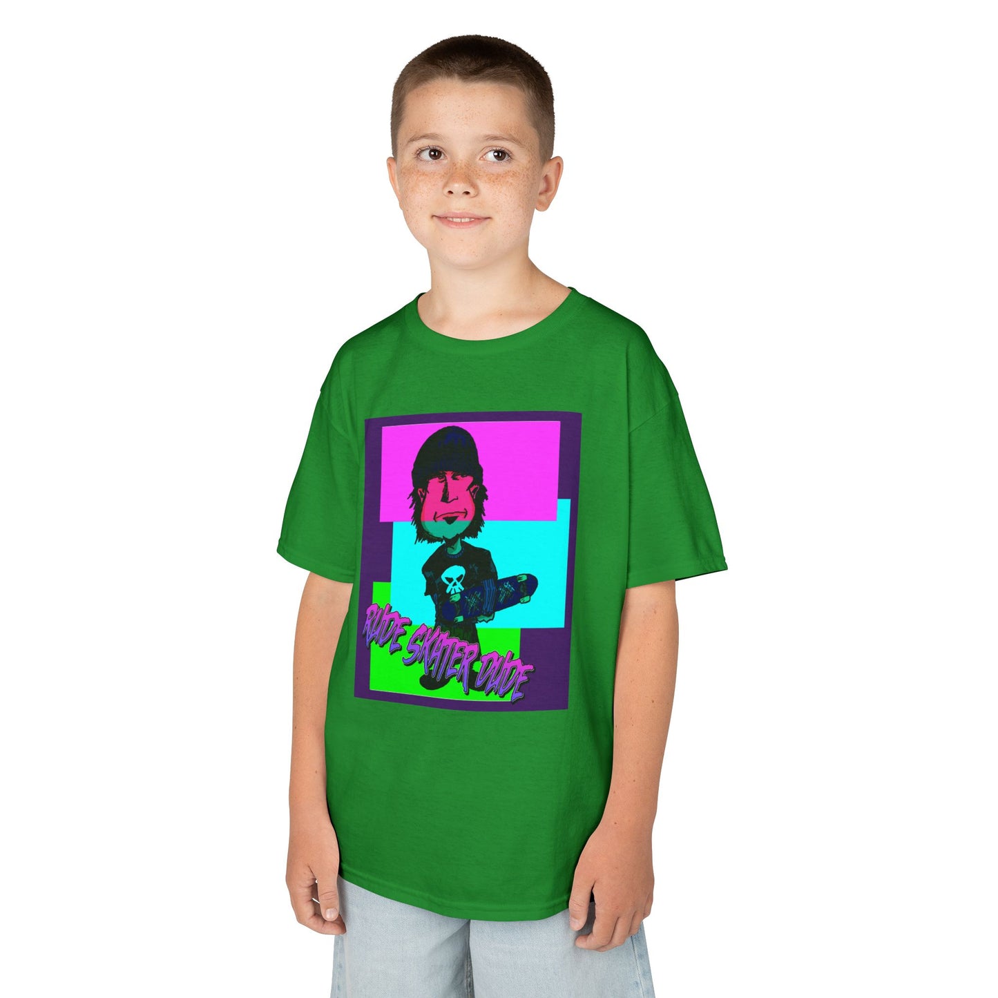 Kids Tee — Retro Neon Rude Skater Dude Kid Graphic T-Shirt
