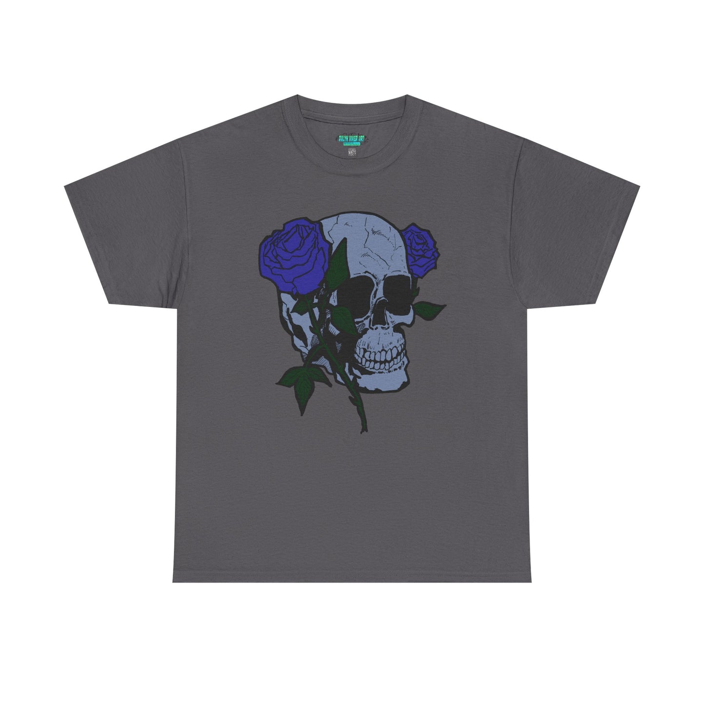 Unisex Heavy Cotton Tee with Skull and Rose Design - Edgy Streetwear Top