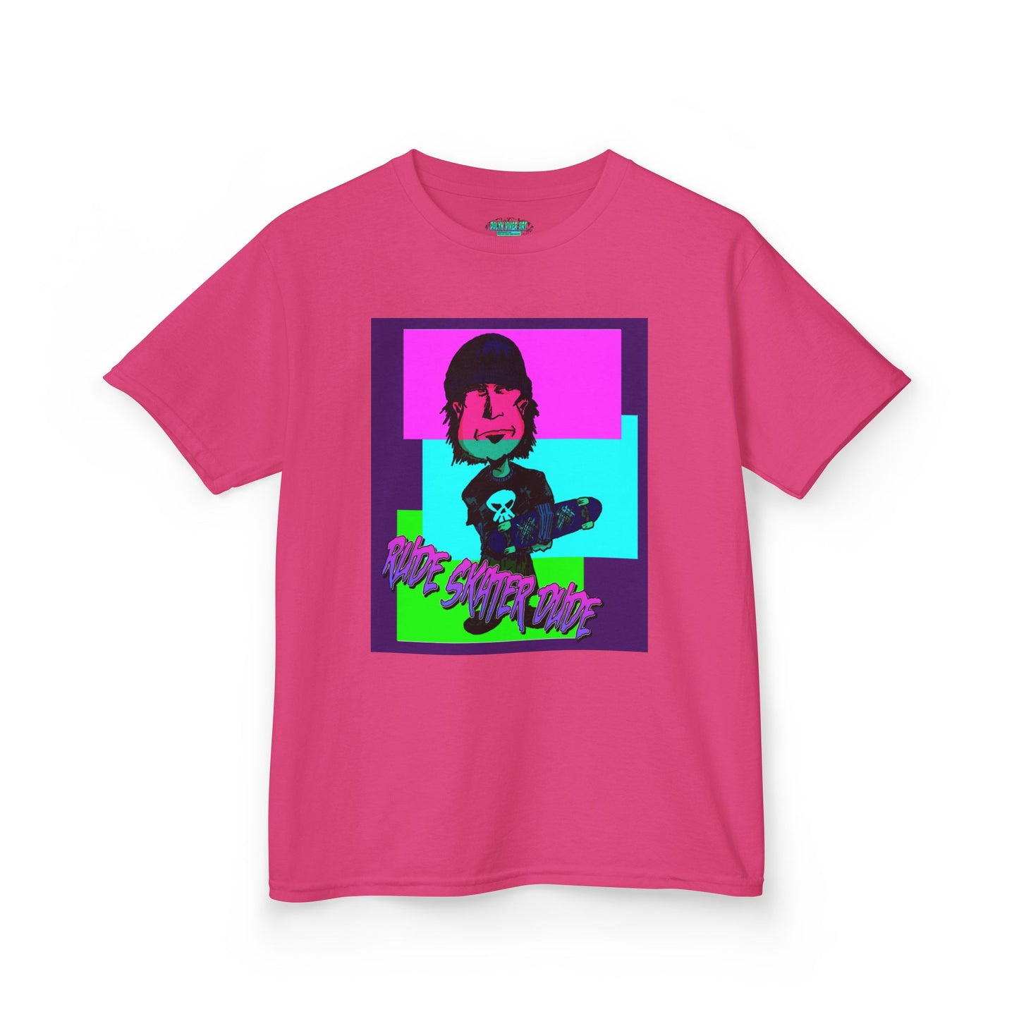 Kids Tee — Retro Neon Rude Skater Dude Kid Graphic T-Shirt