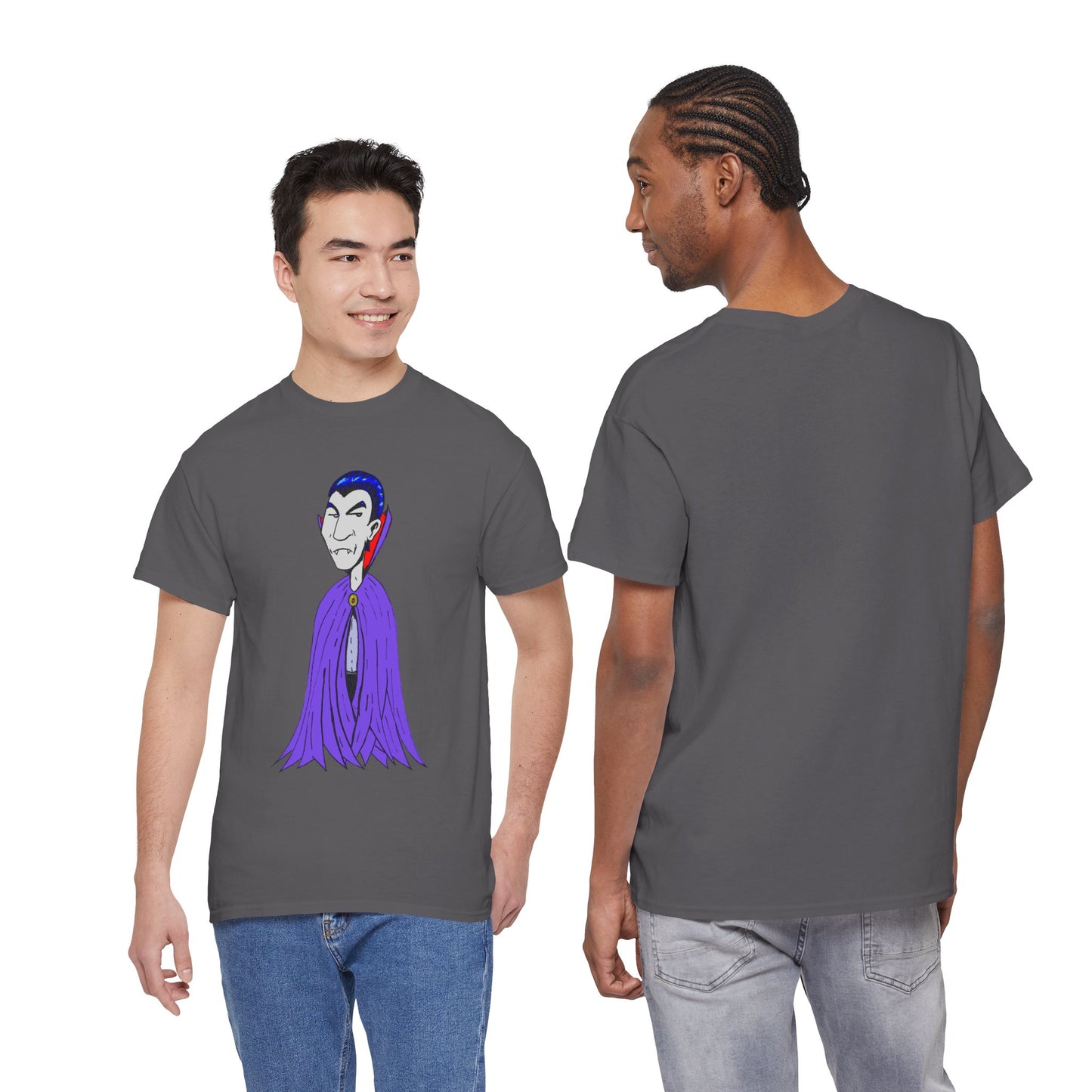 Vampire Cartoon Tee - Cute Purple Cloak Dracula Graphic T-Shirt