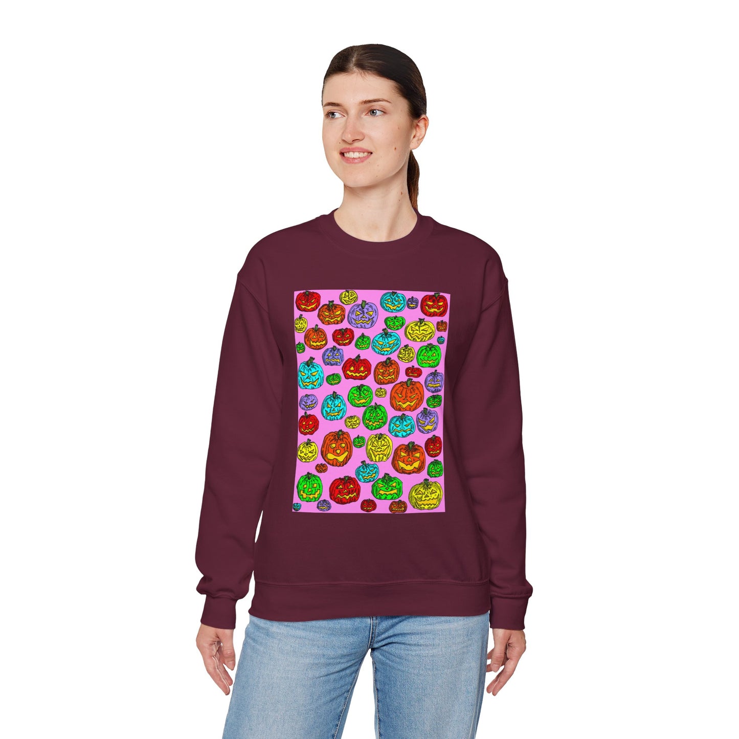 Colorful Pumpkin Crewneck Sweatshirt for Fall Celebrations