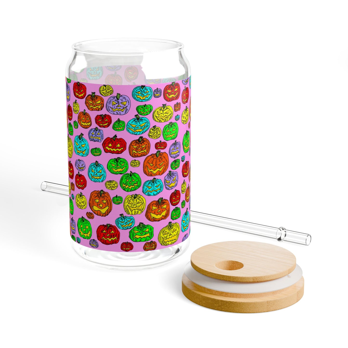 Colorful Pumpkin Sipper Glass, 16oz | Fall Decor, Seasonal Drinkware, Halloween Party Cup, Kitchen Gift, Eco-Friendly Straw Glass