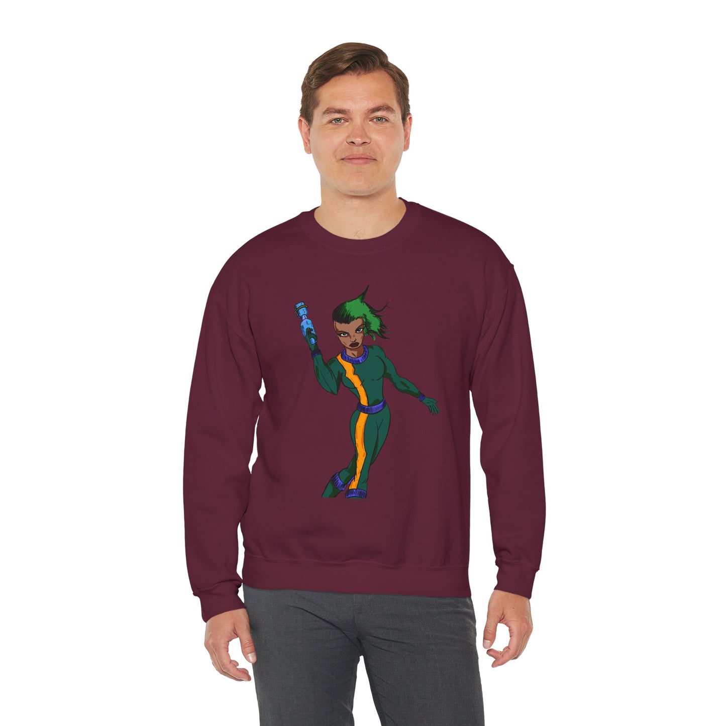 Heroic Vibes Crewneck Sweatshirt with Bold Design
