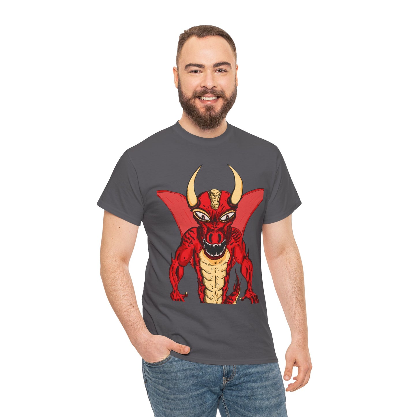 Bold Red Dragon Unisex Heavy Cotton Tee | Graphic Shirt for Anime Fans, Party Wear, Casual Outfit, Gift for Him/Her