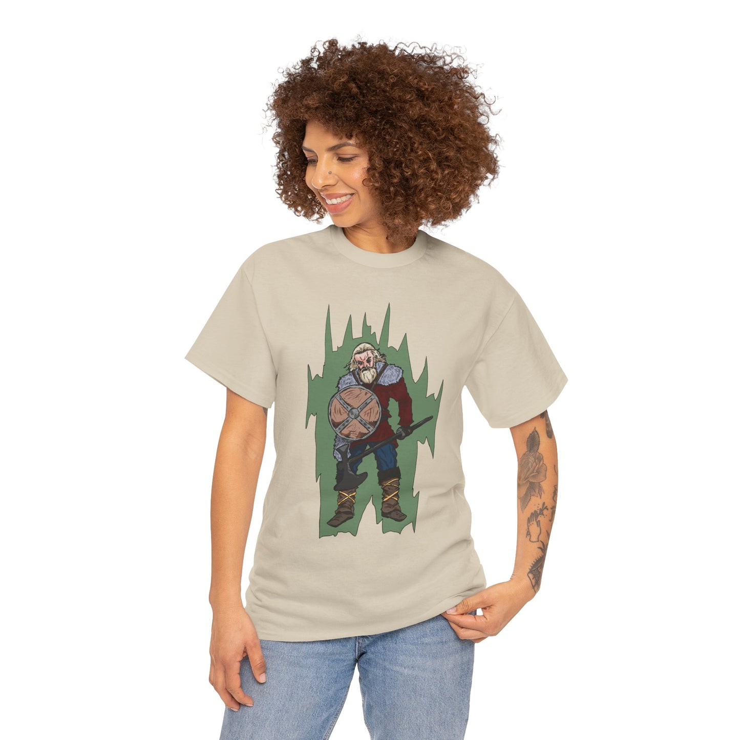 Epic Warrior Graphic Tee, Unisex Heavy Cotton Shirt, Casual Wear, Gamer Gift, Medieval Art Clothing, Battle Theme Fashion