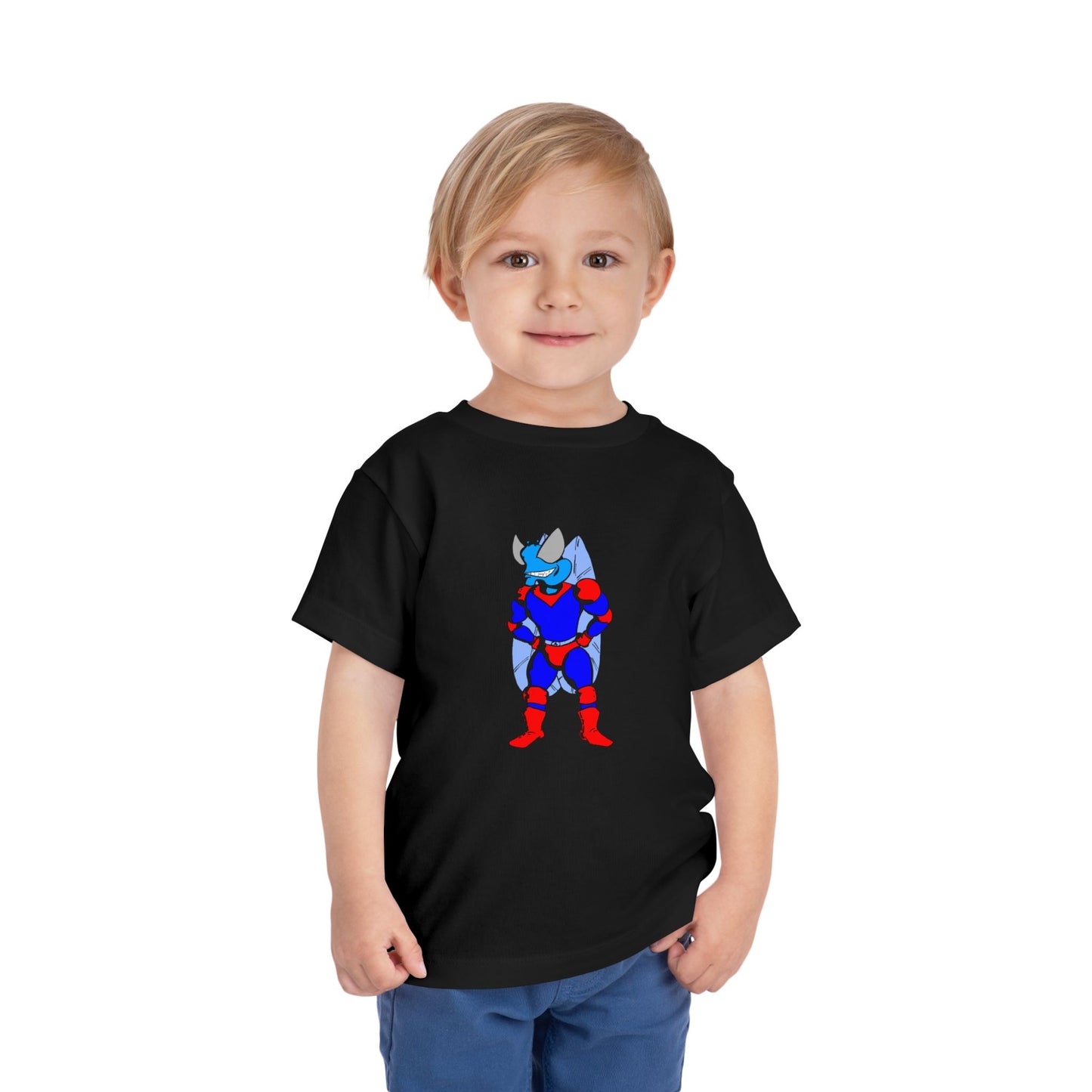 Astro-Fly Toddler Tee — Brave Blue Superhero Bug Graphic