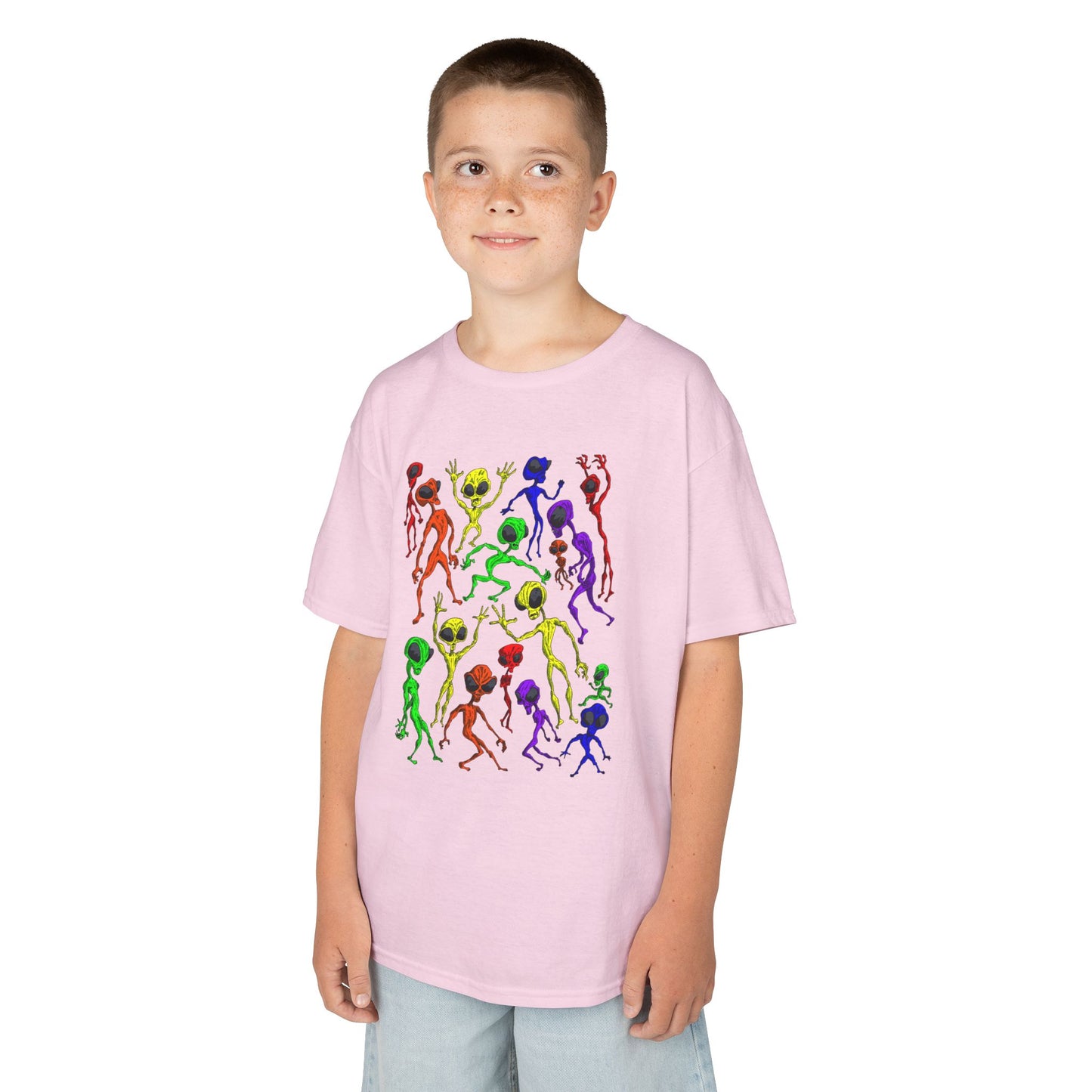 Colorful Alien Dance Party Kids Tee, Fun Graphic T-Shirt, Youth Summer Apparel, Gift for Young Dancers, Birthday Party Outfit, Festival Wear
