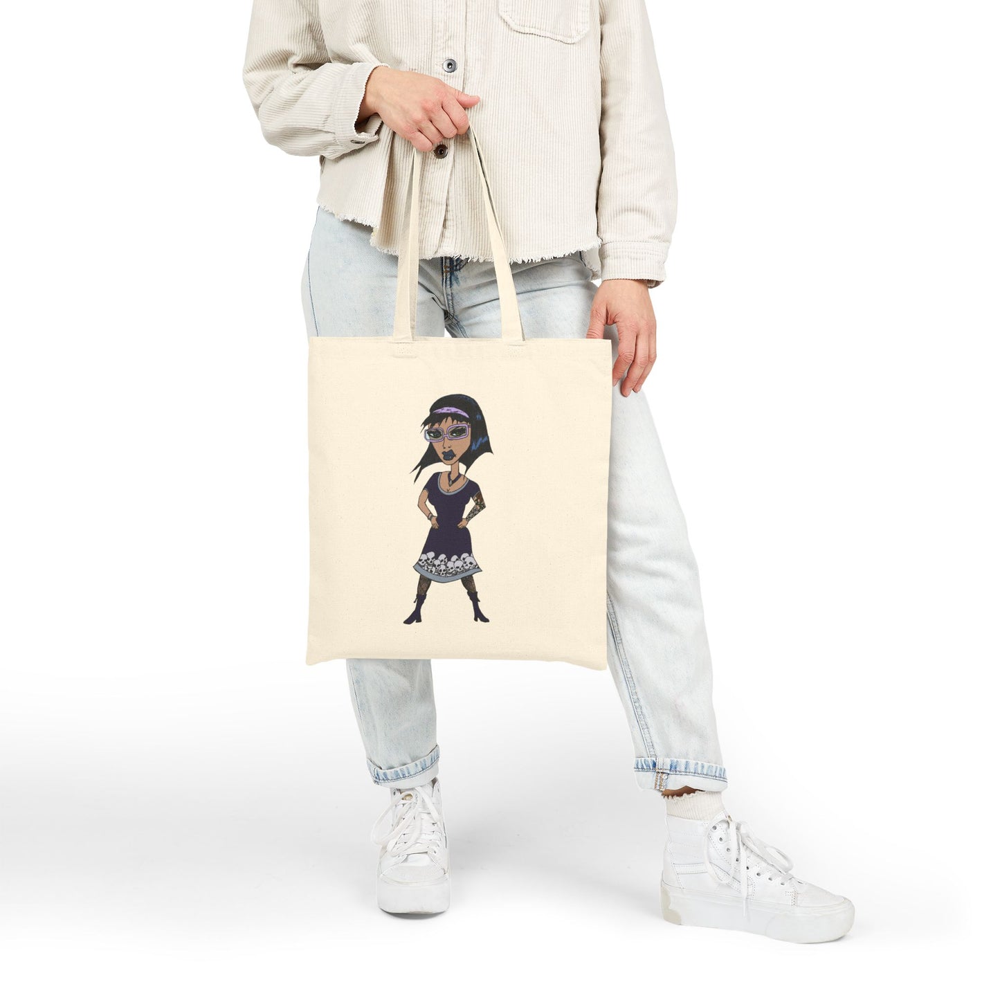 Vintage Goth Woman Cotton Canvas Tote Bag –  Reusable Market Bag