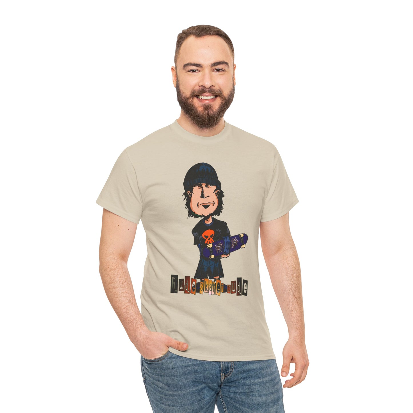 Rude Skater Dude Cartoon Skate Punk T-Shirt — Skateboarding Tee with Skull Design