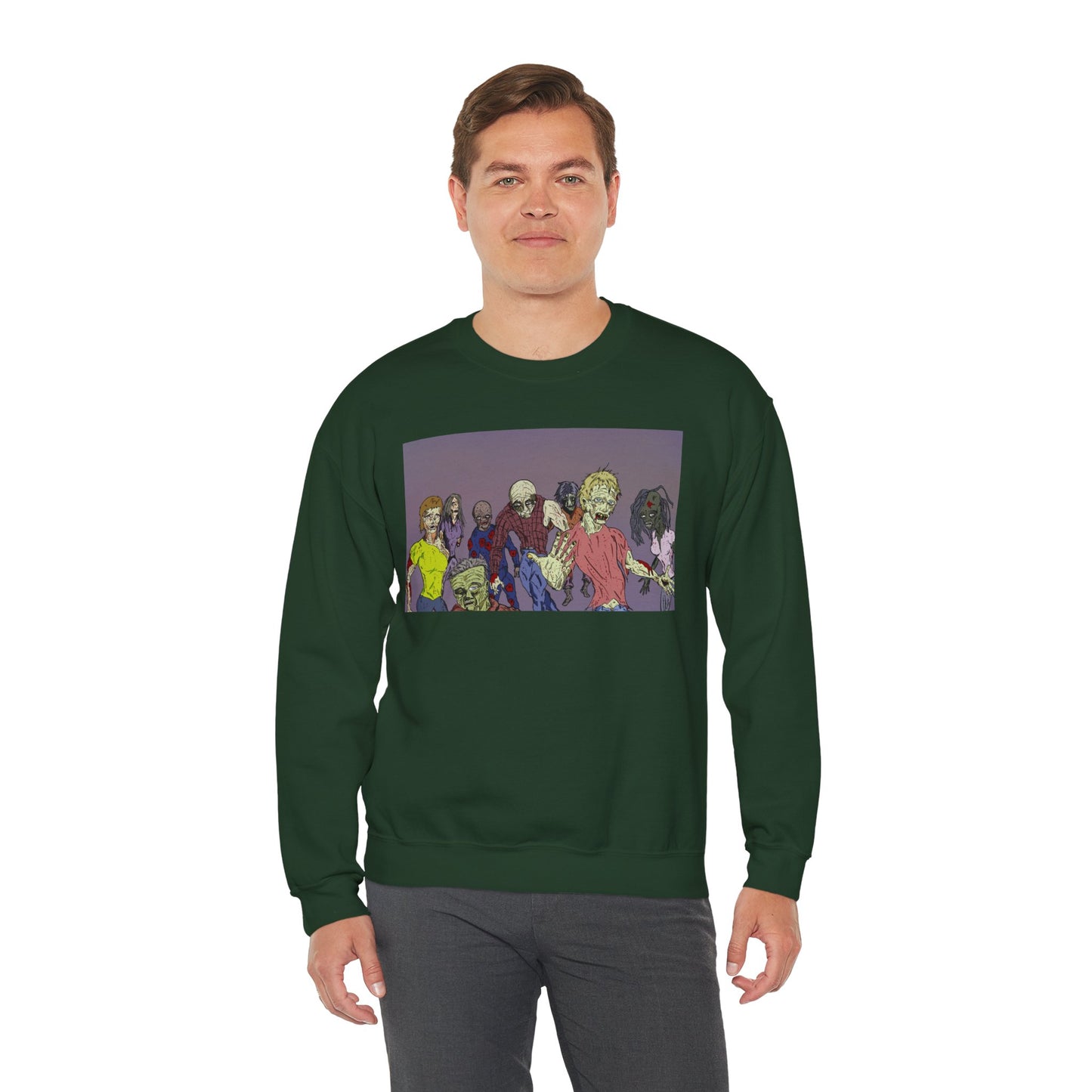 Zombie-Themed Unisex Crewneck Sweatshirt - Perfect for Halloween and Horror Lovers