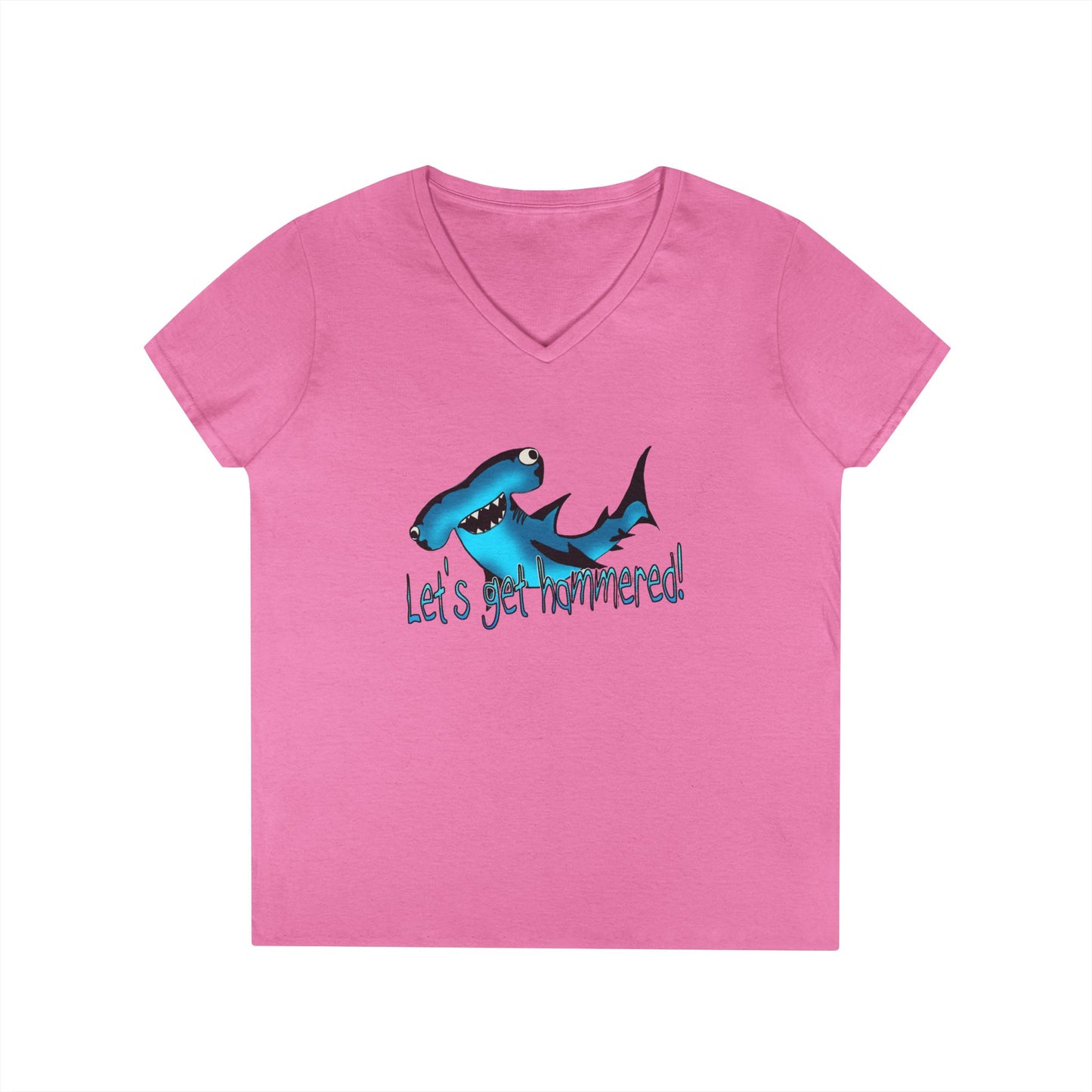 Funny Shark Ladies' V-Neck T-Shirt | Let's Get Hammered Design