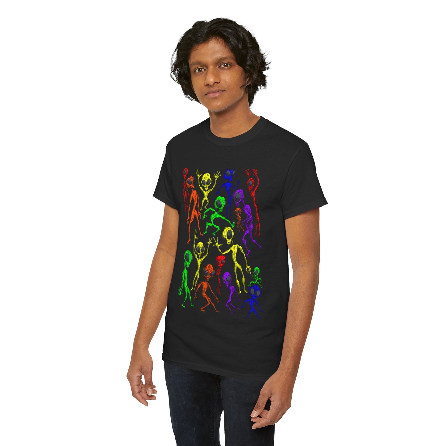Rainbow Alien Dance Party Unisex Tee - Cosmic Sci-Fi Shirt