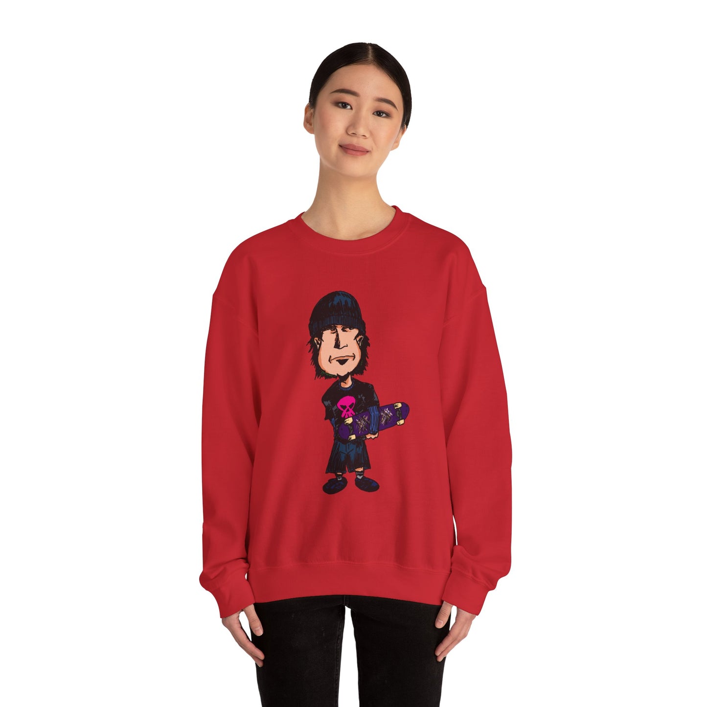 Rude Skater Dude - Skate Punk - Cartoon Skater Crewneck Sweatshirt – Cute Skateboarder Graphic Pullover