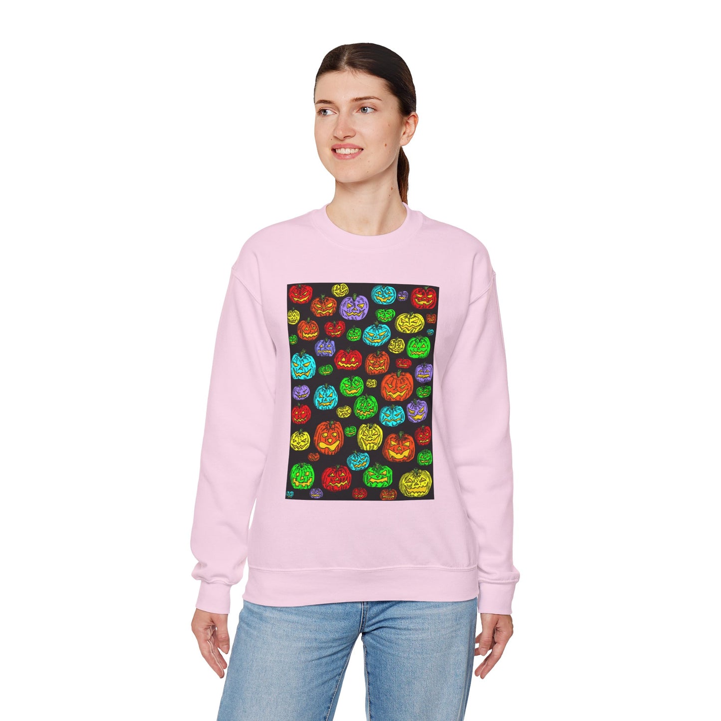 Halloween Colorful Pumpkin Graphic Crewneck Sweatshirt