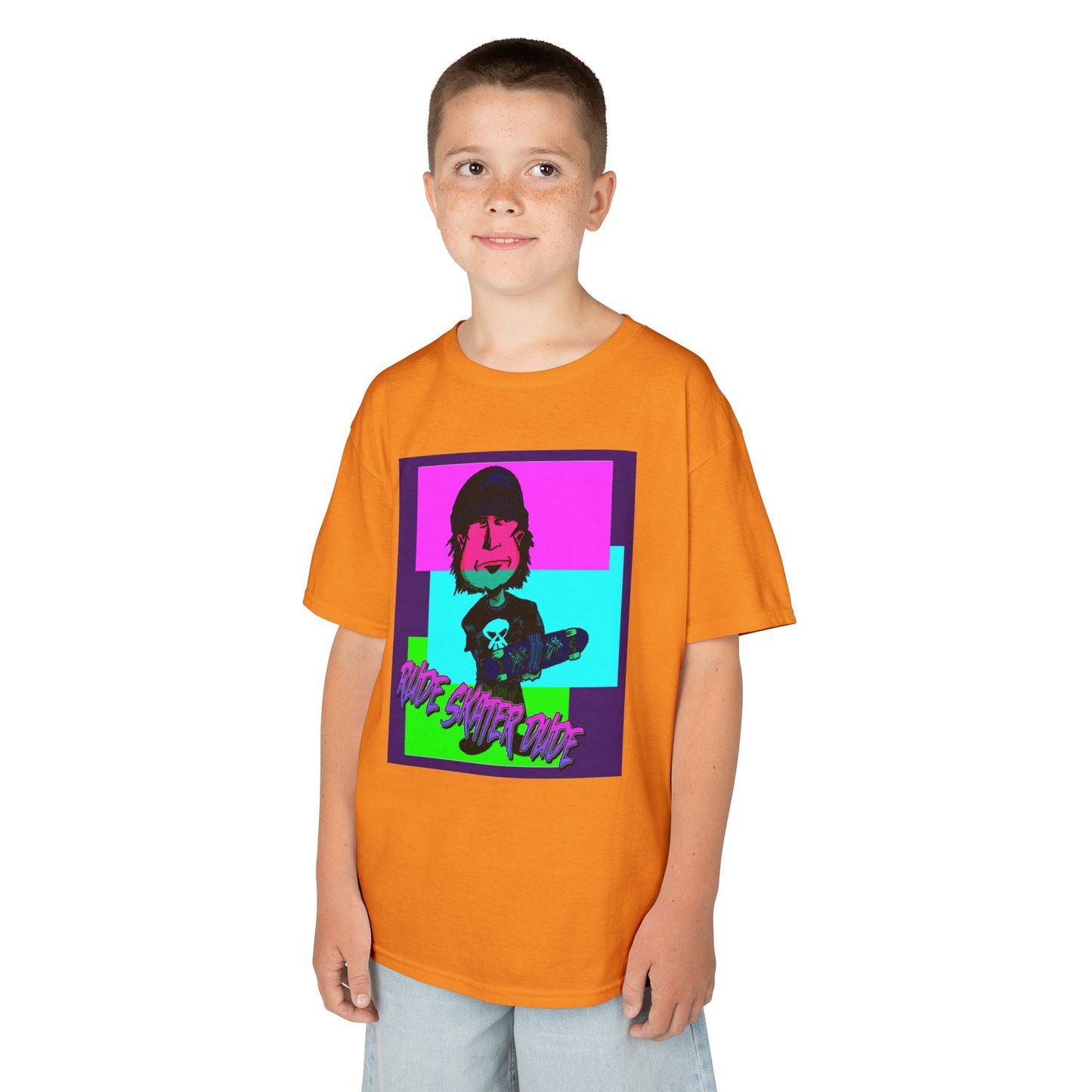 Kids Tee — Retro Neon Rude Skater Dude Kid Graphic T-Shirt