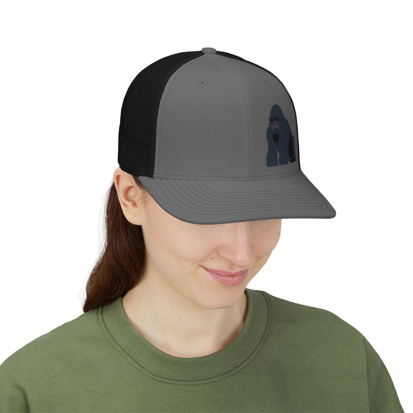 Gorilla Embroidered Snapback Trucker Cap — Casual Wildlife Hat for Outdoors & Everyday Wear