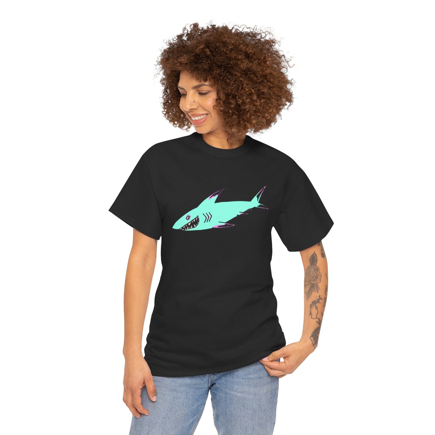 Cool Shark Graphic Unisex Heavy Cotton Tee, Ocean Lover Shirt, Beachwear, Casual Everyday Tee, Gift for Sharks Fans