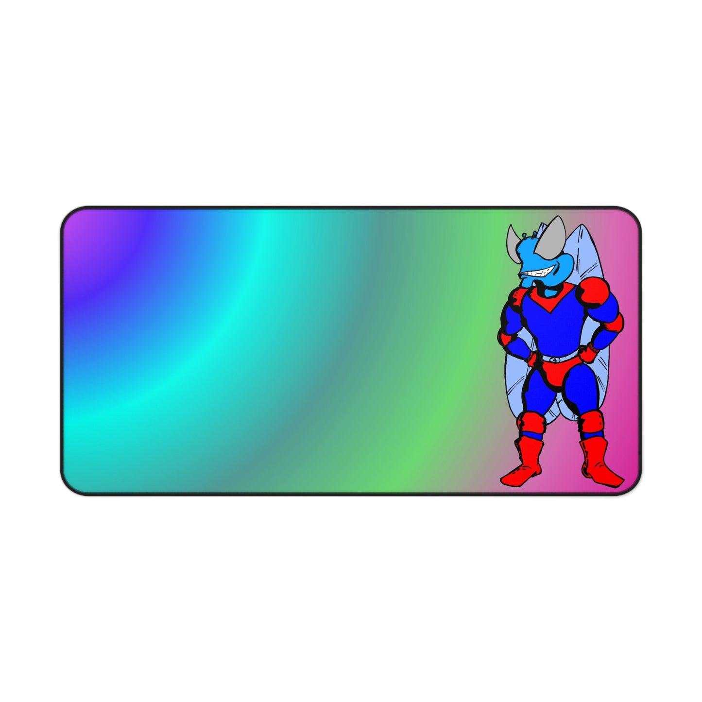 Astro-Fly Colorful Gradient Desk Mat with Retro Superhero Bug Illustration