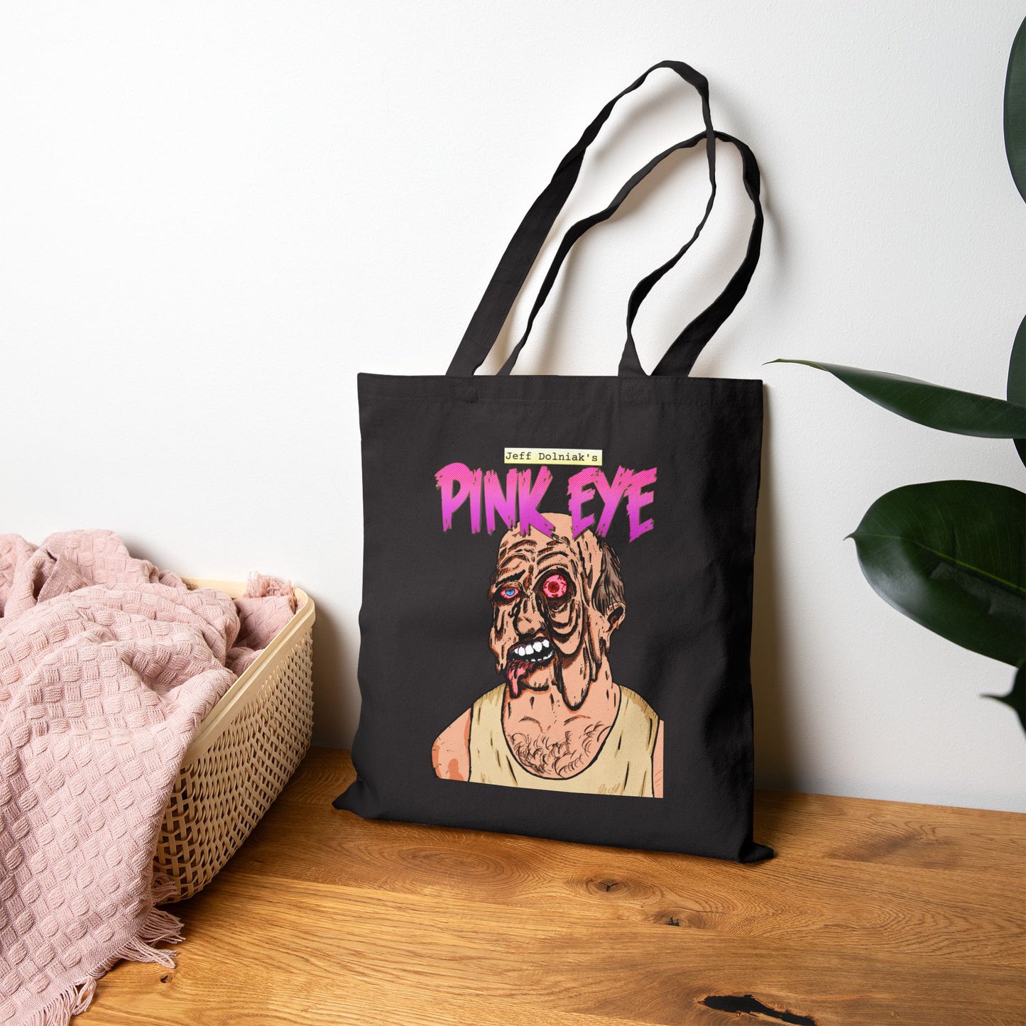 Tote Bag — Retro Horror 'Pink Eye' Illustration Cotton Canvas Tote