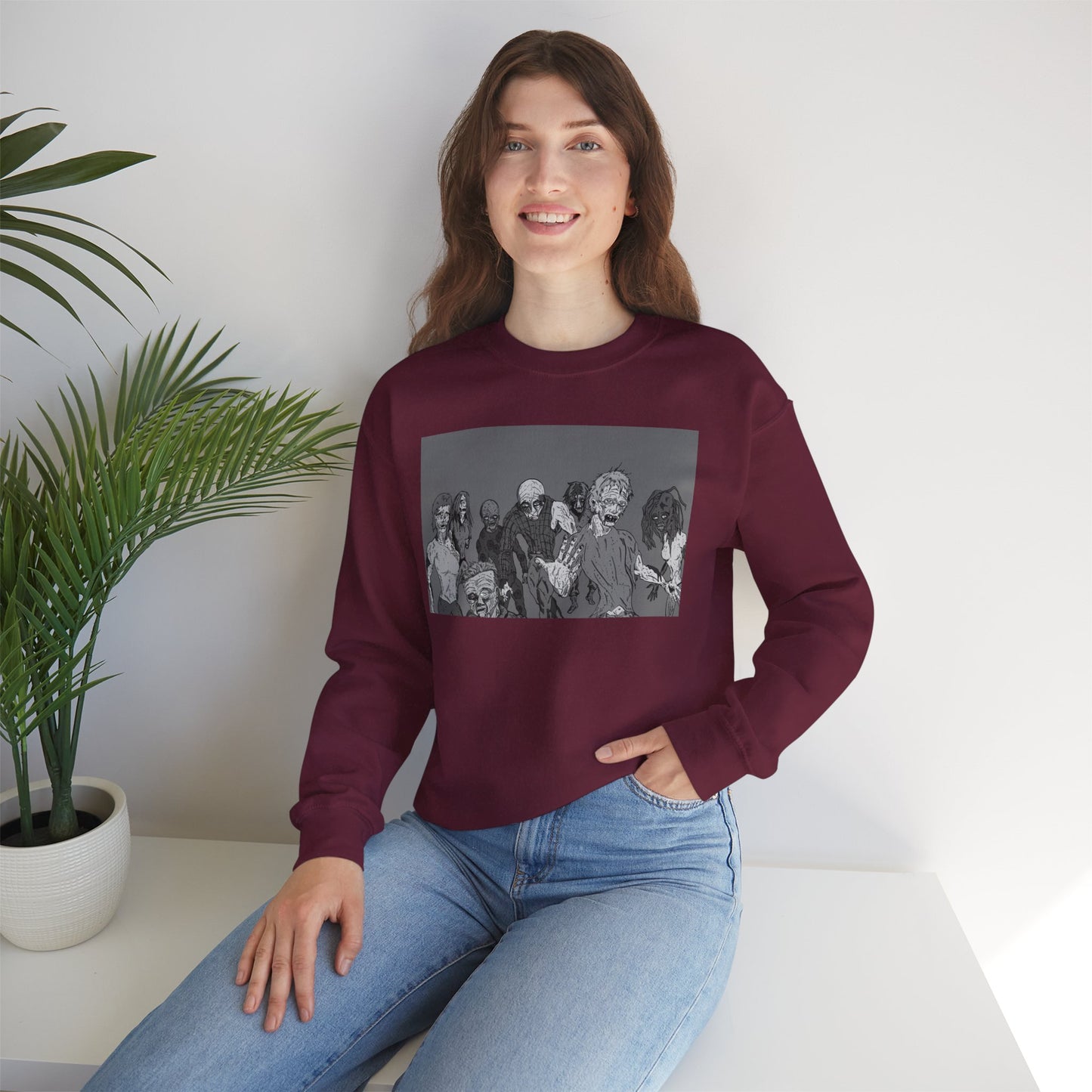 Vintage Zombie Horror Crewneck Sweatshirt - Unisex Heavy Blend™