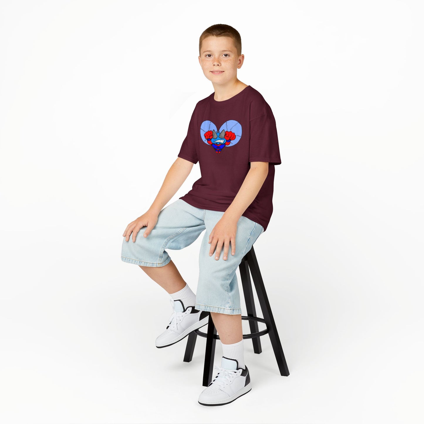 Astro-Fly Kids Superhero T‑Shirt — Cute Blue Hero Design