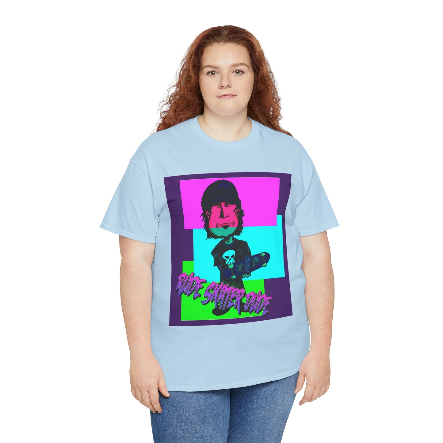 Retro Neon Skateboard Tee — "Rude Skater Dude" Graphic