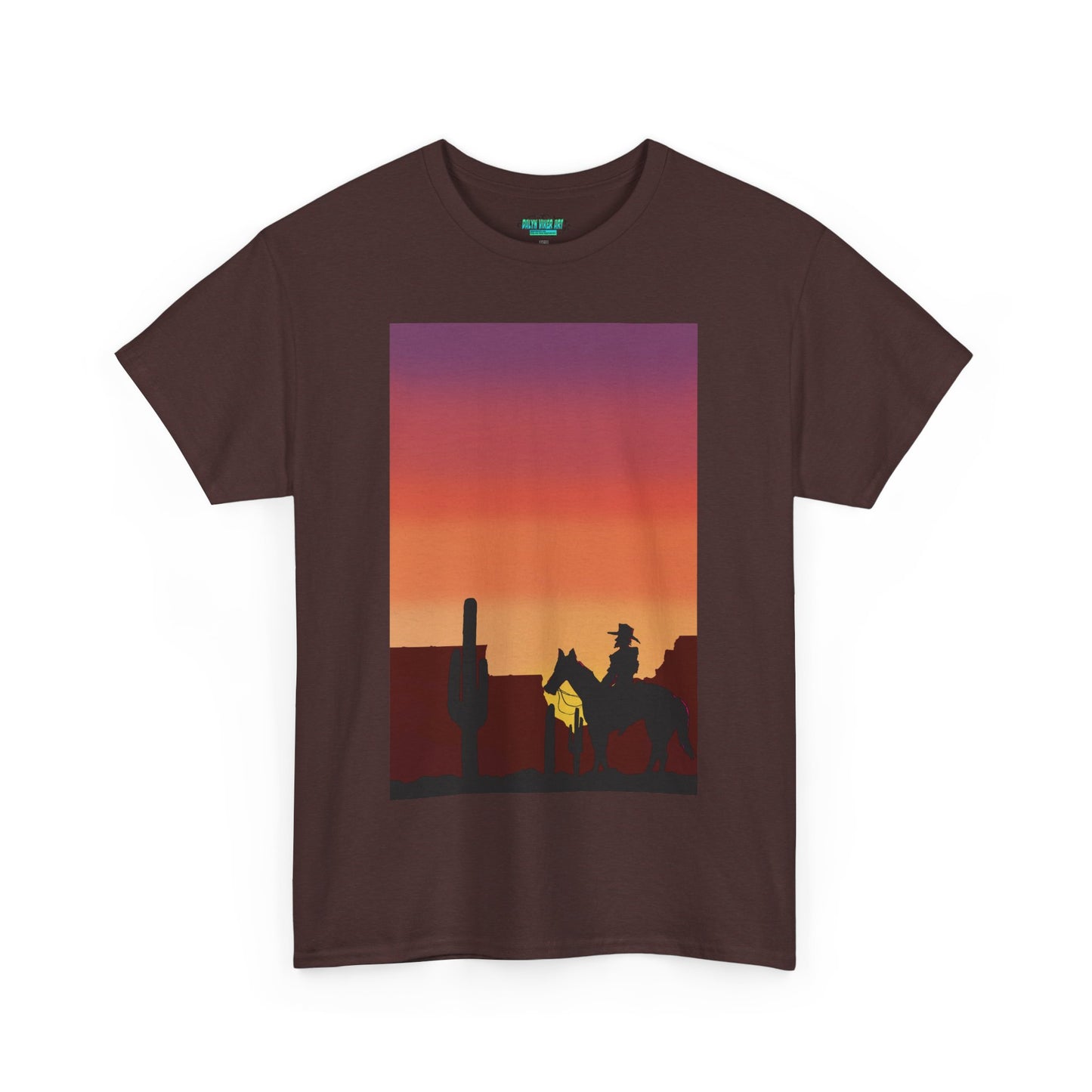 Sunset Cowboy Unisex Heavy Cotton Tee - Western Graphic Tee for Nature Lovers