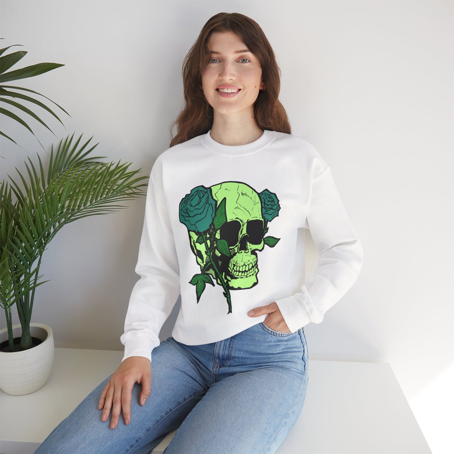 Skull and Roses Crewneck Sweatshirt for Unisex