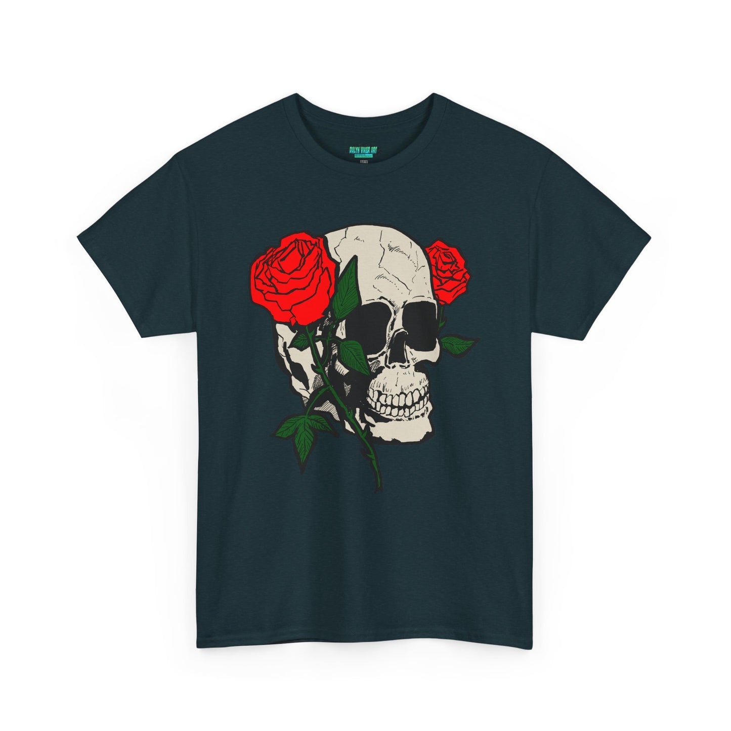 Skull & Roses Unisex Heavy Cotton Tee - Edgy Graphic T-Shirt for Casual Style