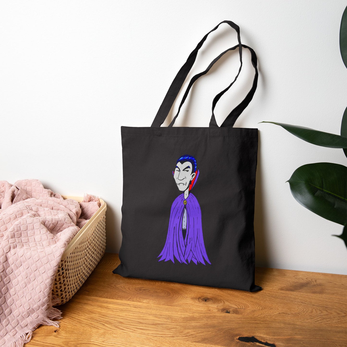 Silly Vampire Cartoon Cotton Tote Bag — Cute Gothic Halloween Canvas Tote