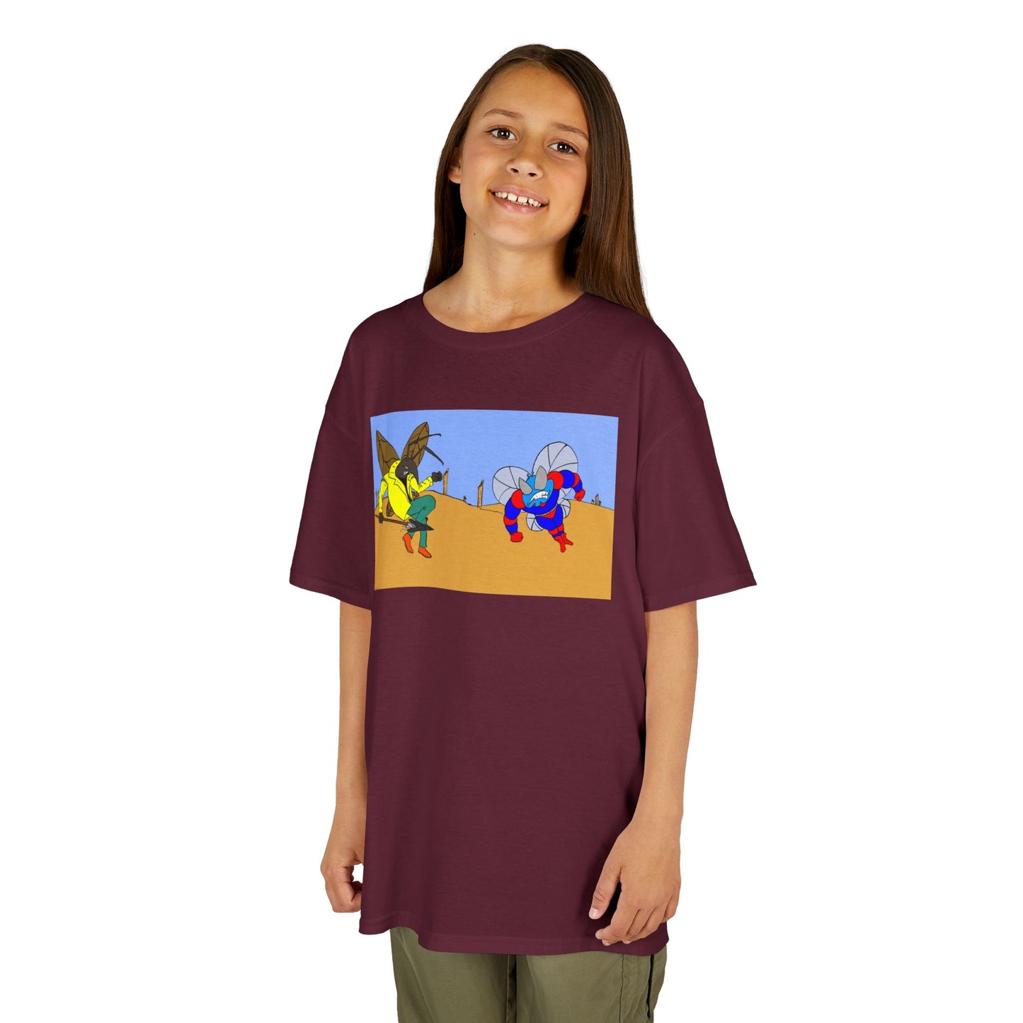 Astro-Fly and Wasp Warrior Kids Tee — Colorful Desert Beetle Cartoon Illustration